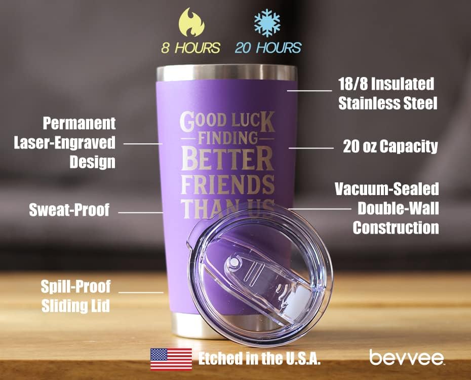 Good Luck Finding Better Friends Than Us - Insulated Coffee Tumbler Cup with Sliding Lid - Stainless Steel Insulated Mug - Funny Farewell Gift For Best Friend Moving Away - Purple - Image 4