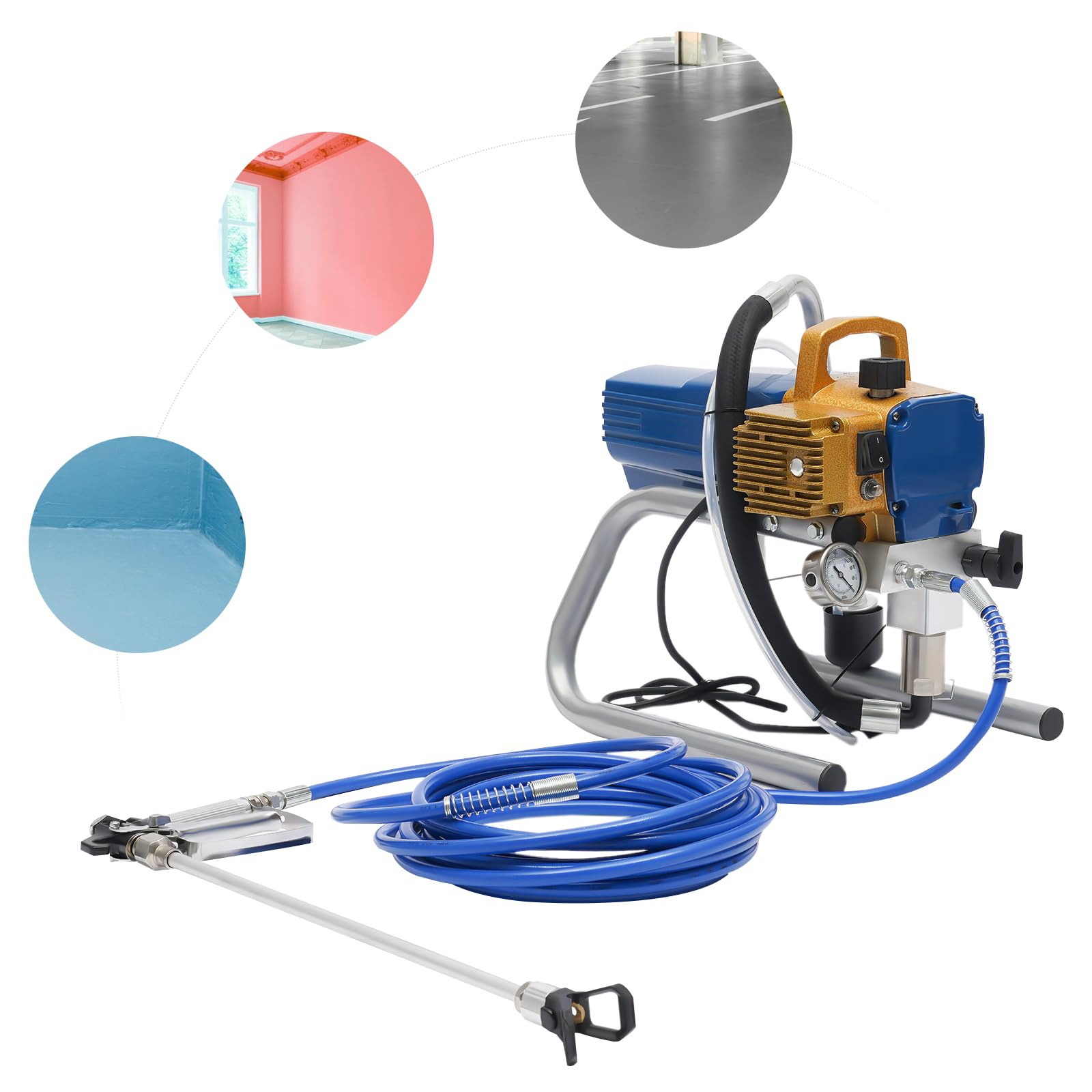 Airless - Pulverizador de pintura para pared, 1500 W, pistola de pintura eléctrica, pulverizador de pintura en polvo para barnices y barnices en el jardín, vallas y pintura de paredes