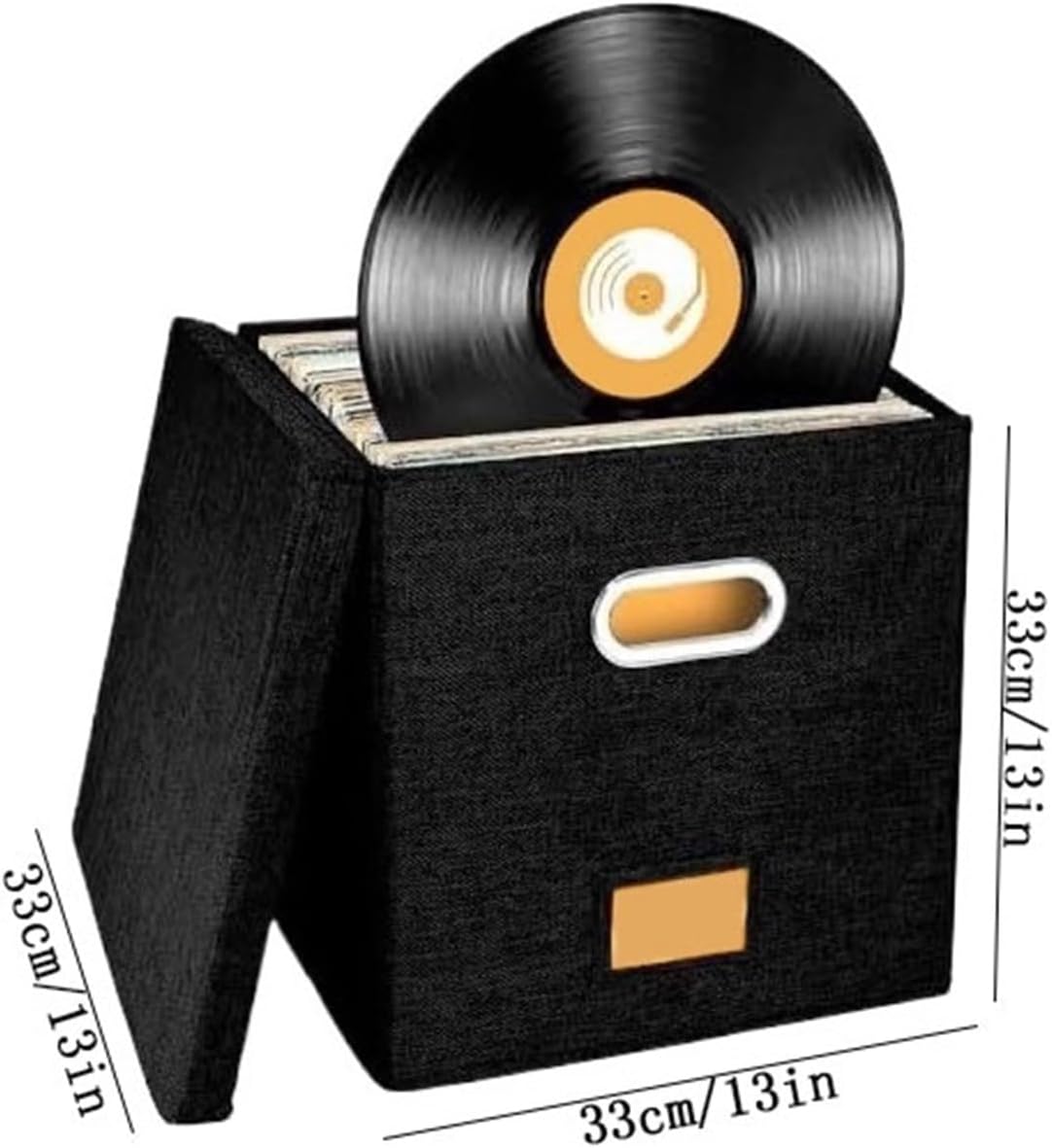 Record Holder Square Cotton Linen 12 Inch Fabric Vinyl Record Storage Box for Living Room Bedroom Office Record Display Rack