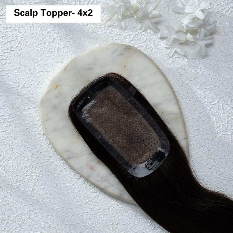 Image of Hair Originals 100% Human Hair Extensions for Women, Clip in Scalp Topper /Hair Topper, Silk Based- (4 inchx2 inch, 20 Inches, Natural Black)