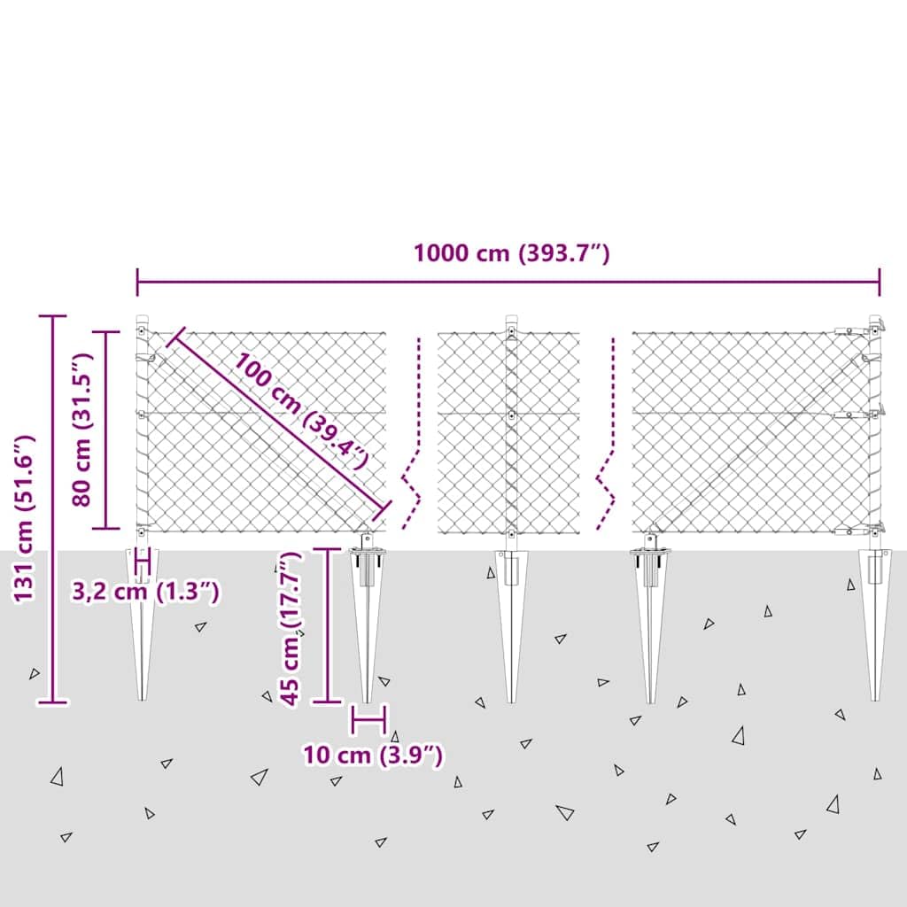 vidaXL Recinzione a maglie con punte 10 x 0,8 m Grigio Rete