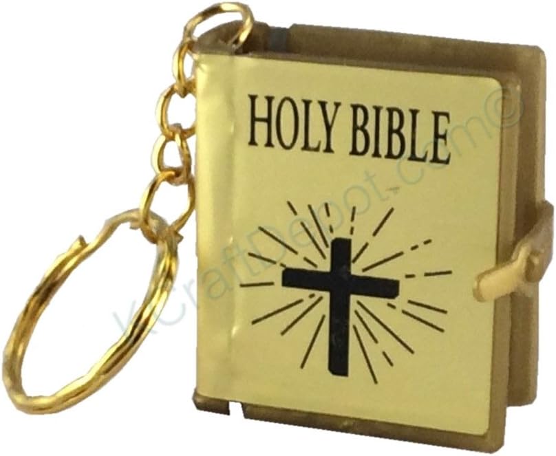 12 Pcs - Gold(Folded) - Key Chain English Holy Bible Religious Gift Baptism Favors Keychain