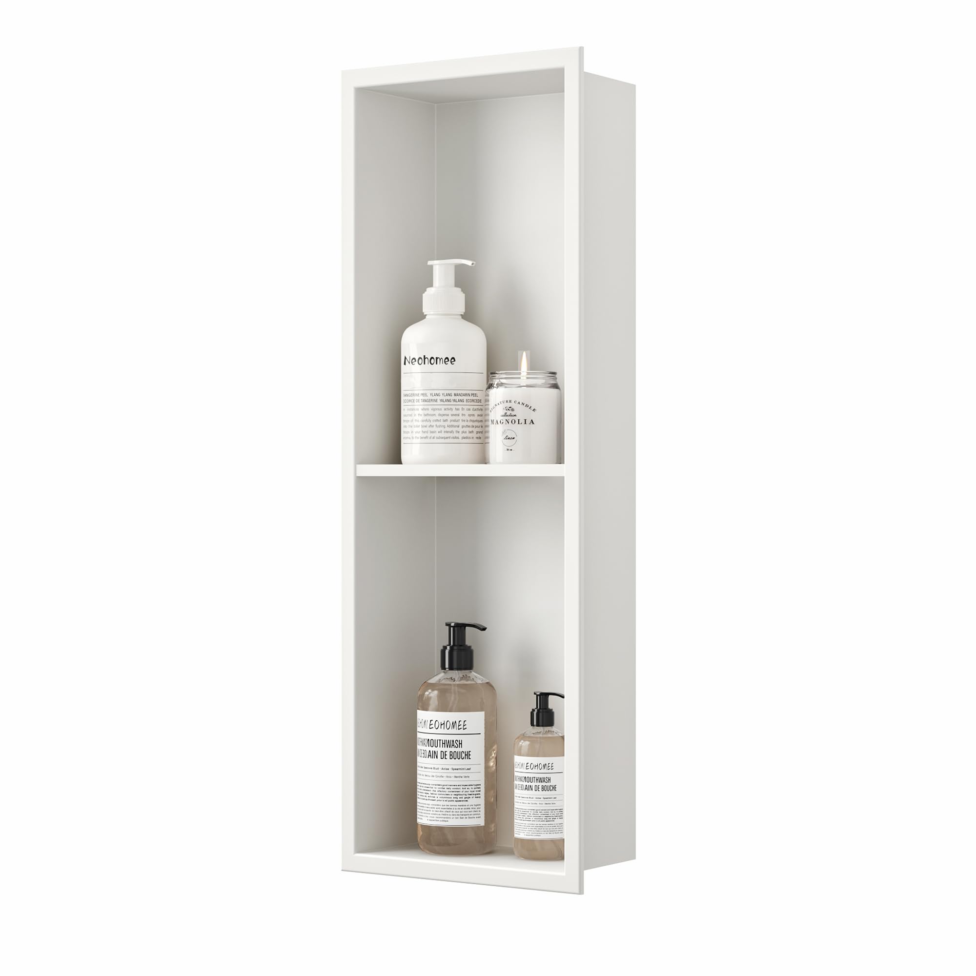 Neodrain Wandnische Dusche Edelstahl Duschnische Doppelregal für Badezimmer 60 x 20 cm, Doppelschicht, Weiß