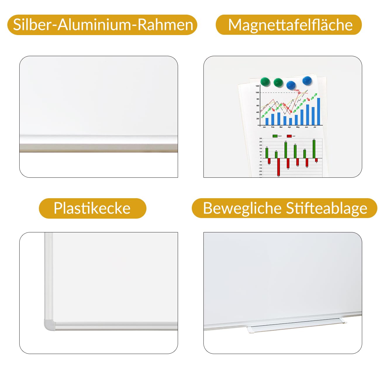 DEVELOP Magnetisches Whiteboard 45x60 cm mit Aluminiumrahmen, Starke, langlebige Tafel für Wandmontage, Inkl.4 Magnete, Boardmarker, Schwamm, magnetisches Lineal Für Büro, Schule & Zuhause