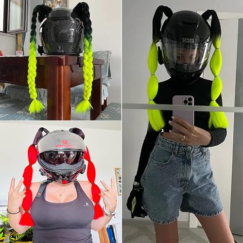 2 Psc Helmet Pigtail Motorcycle Helmet Ponytail Bicycle Helmet Braids Hair Tails for Any Helmets Decorations Cup Reusable (E) - Thumbnail 3