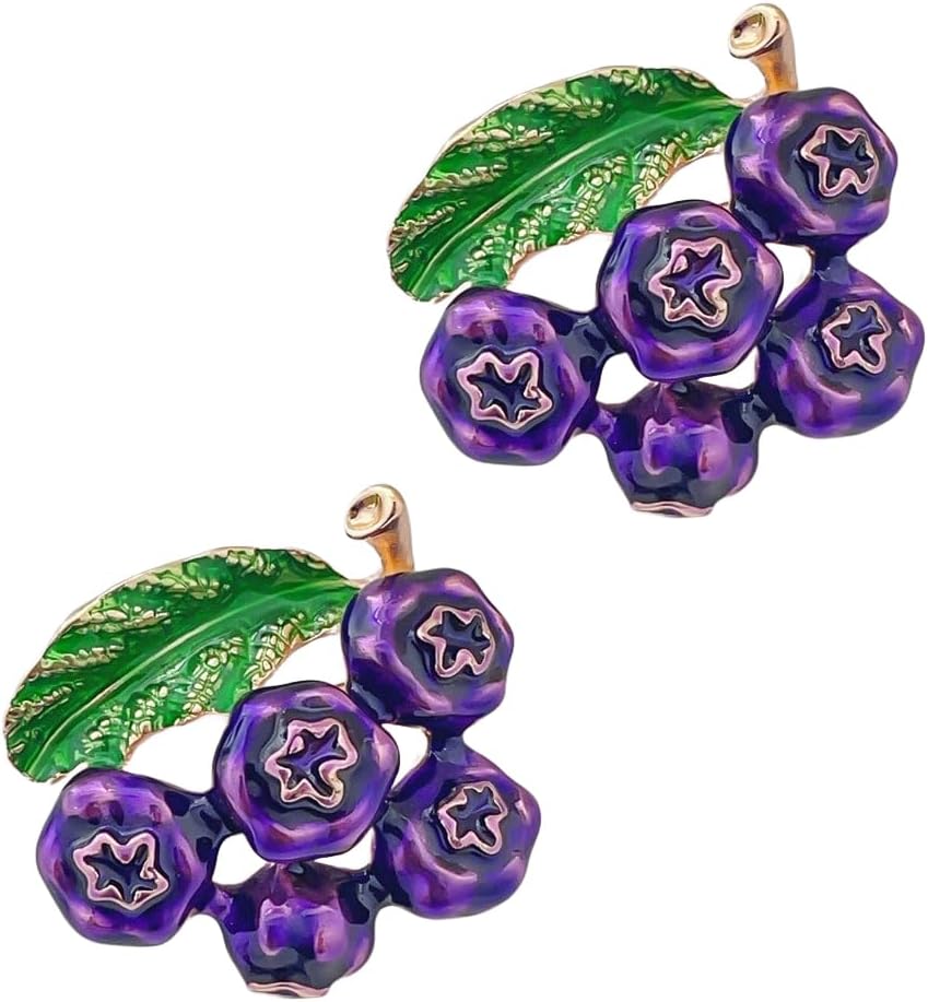 Blueberry Brooch Pin Green Leaves Fruit Lapel Pin Fruit Blueberries Brooches Badges Pins BLP01