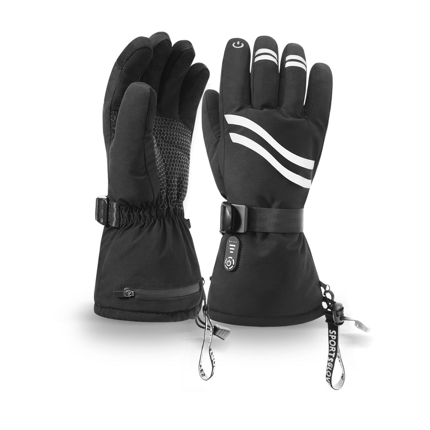 Beheizbare Handschuhe Herren Damen, Wiederaufladbare Elektrische Beheizte Handschuhe mit 2600mAh Akku 3 Heizstufen, Winter wasserdichte Handwärmer Handschuh Beheizbar Hellschwarz L