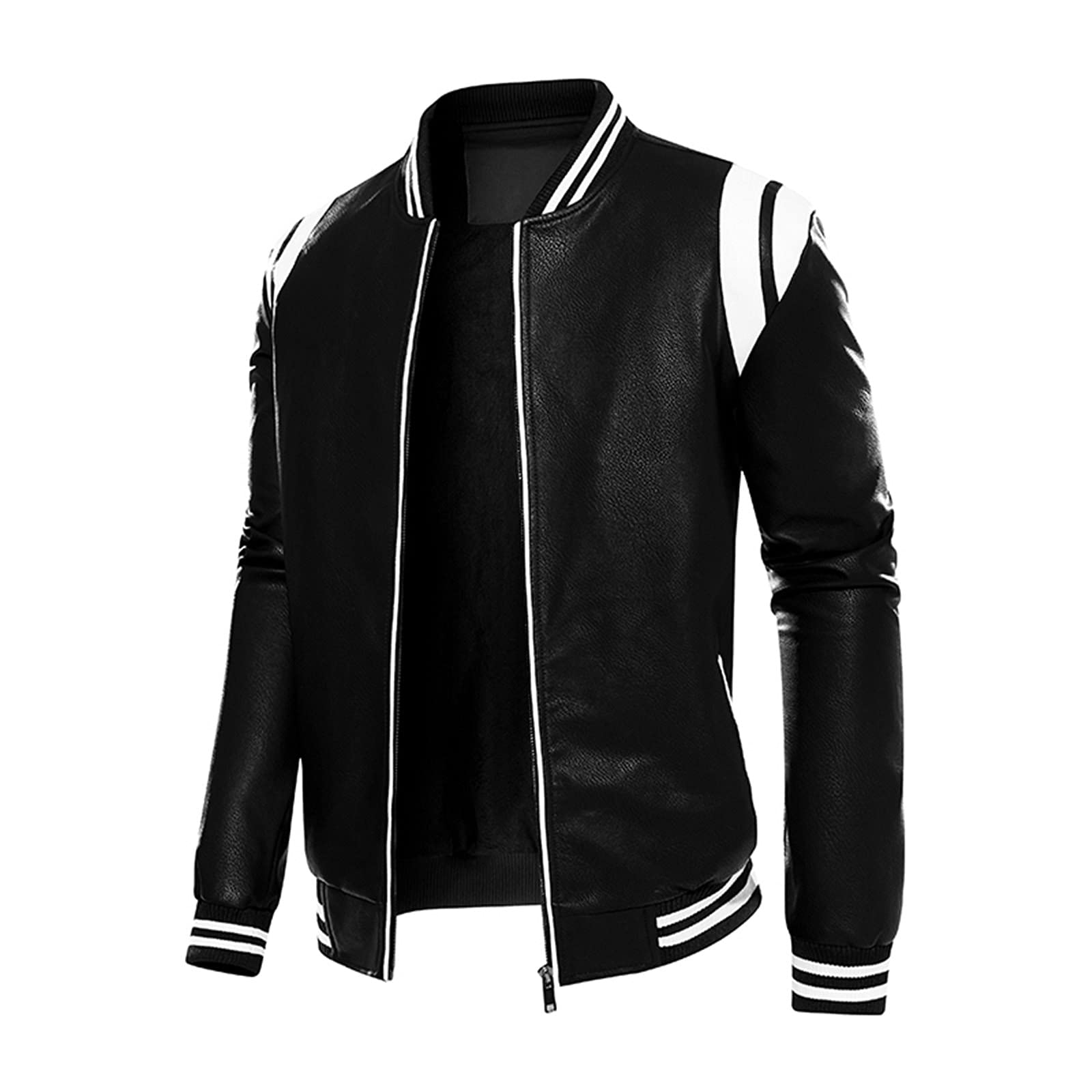 Veste en cuir pour homme - Col montant - Veste de motard - Veste de motard - Veste fonctionnelle - Veste de pilote - Fermeture éclair - Veste demi-saison - Veste d'extérieur