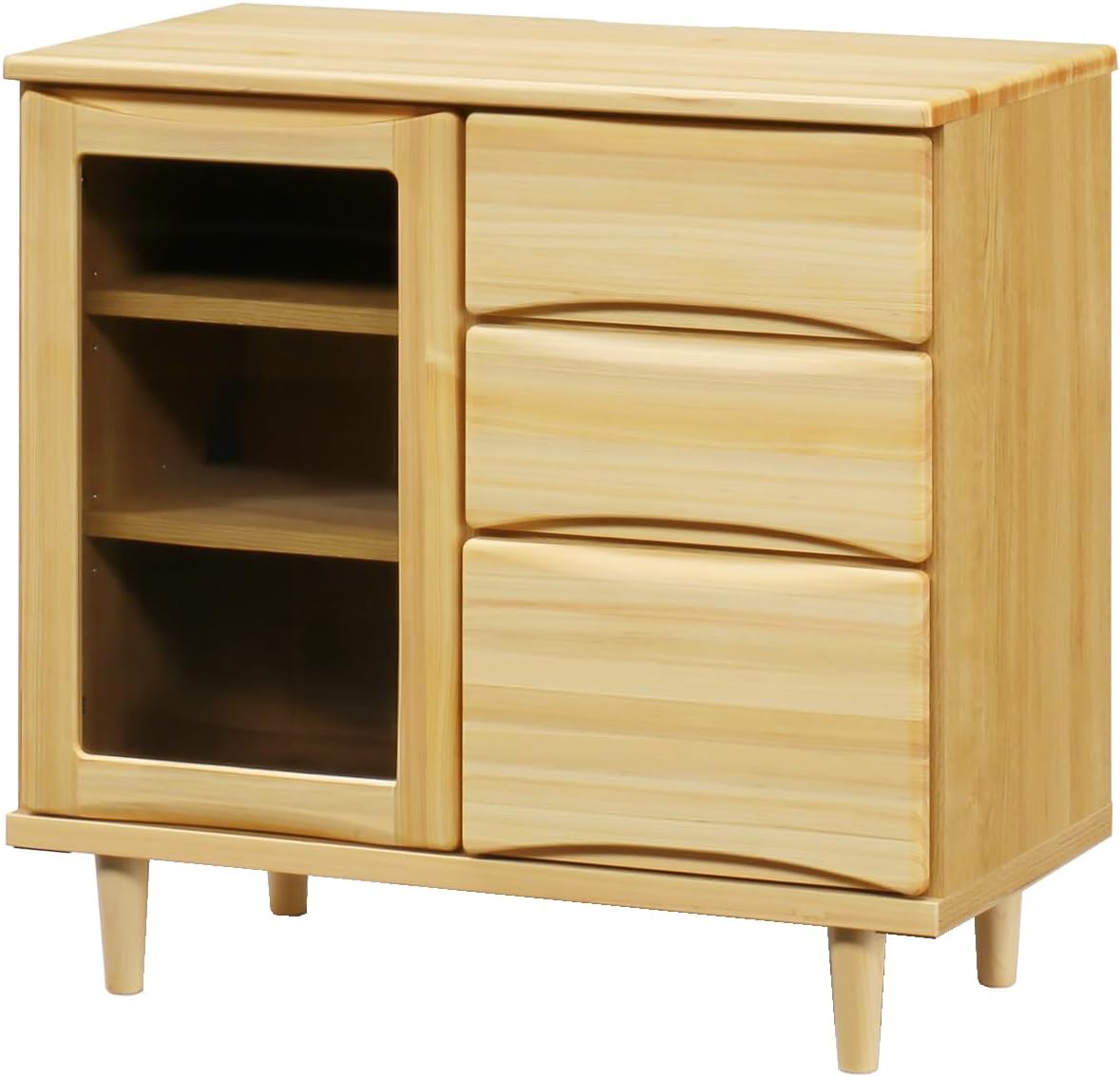 446401 Sideboard, Cabinet, Storage Shelf, Glass Door, Oak, Width 31.5 x Depth 16.5 x Height 29.5 inches (80 x 42 x 75 cm)
