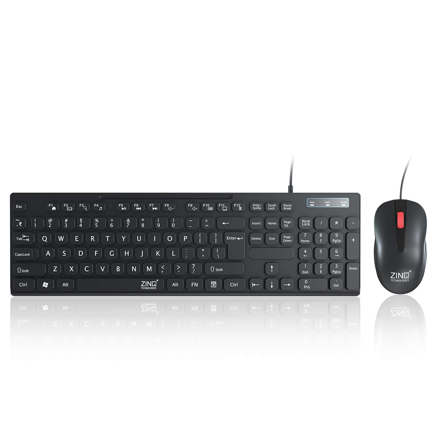 Zinq TechnologiesZq-1200 Combo Of Full-Size Keyboard With Noiseless Keys, Rupee (₹) Symbol And Optical Mouse 1600 Dpi, Black