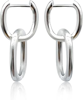 S925 Sterling Silver Convertible Link Dangle Drop Earrings for Women Chunky Paperclip Chain Link Huggie Earrings for Women Circle Hypoallergenic No-Nickel Hoop Earrings for Women Sensitive Ears