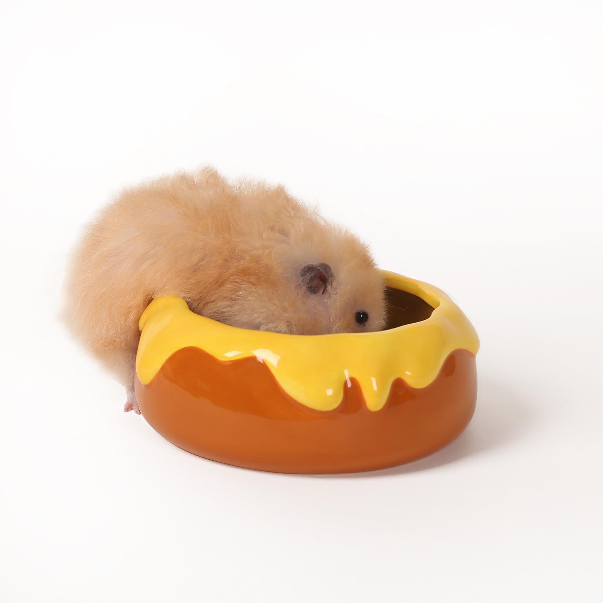 Guinea Pig Food Bowl Hamster Ceramic Water Dish Anti-Spill & Prevent Tipping Rabbit Feeding Bowl for Guinea Pig, Syrian Hamster, Bunny, Rat, Chinchilla, Squirrel, Small Animal (Honey Orange)