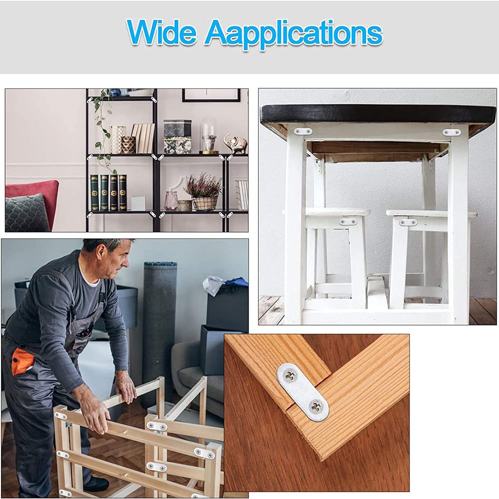 20 Staffe Angolari Piatte In Acciaio - 46x16mm - Con Viti Per Mobili E Mensole