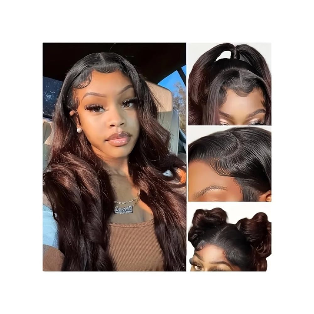 Body Wave Hair V-część peruka imbirowy brązowy kolor ulepszenie bezklejowe peruki dla kobiet 180 gęstości do cienkich włosów (24 cale)