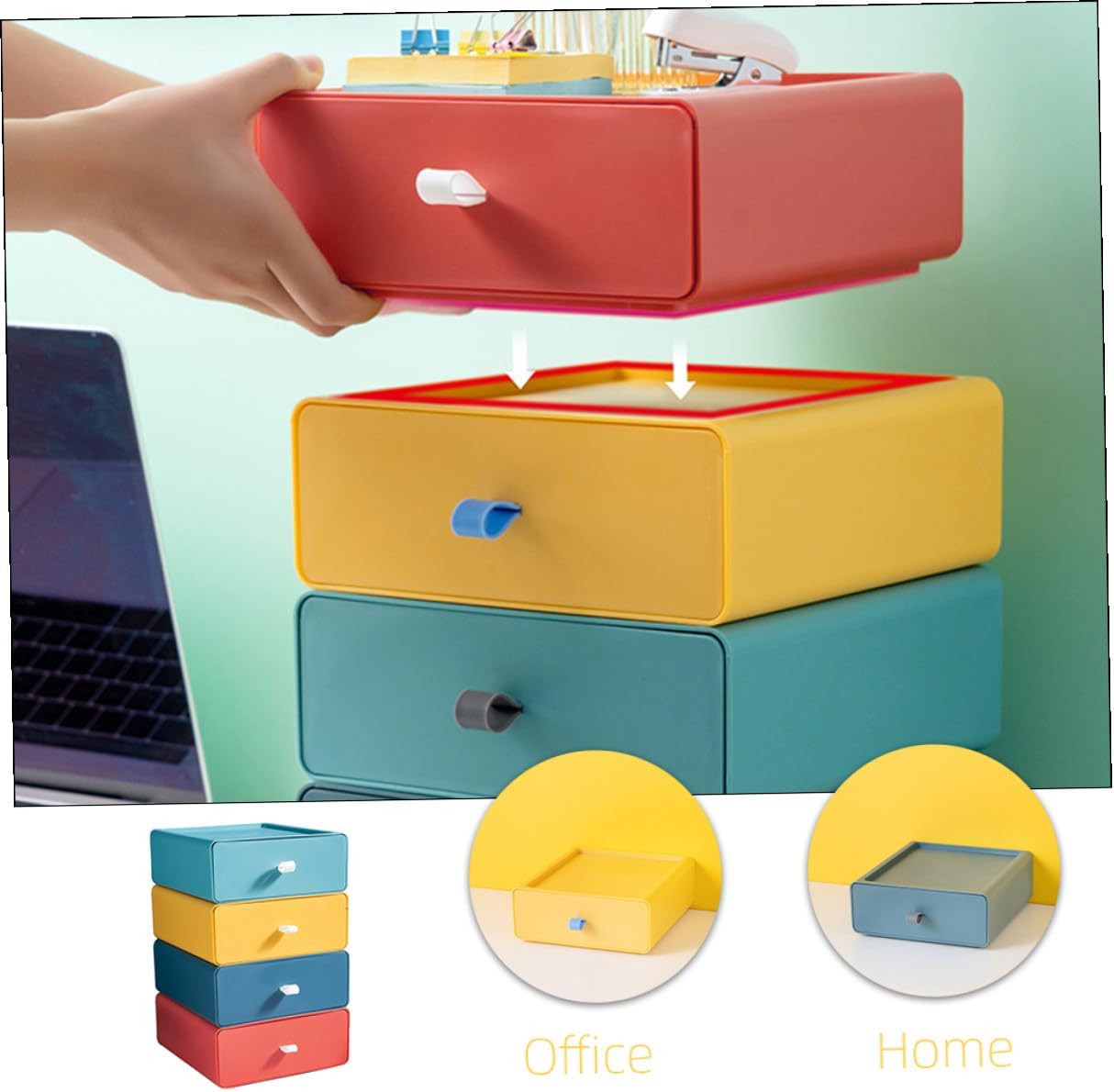 Ciieeo 4pcs Stackable Drawer Storage Boxes PP Material Office Desktop Storage Drawers with Convenient Slide Design Lightweight Multi-color Organizers for Home and Desk