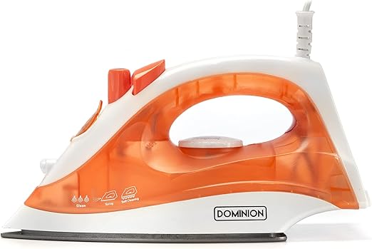 Dominion Steam Iron for Clothes With Non-Stick Soleplate, Lightweight 1200W Clothes Iron With Adjustable Thermostat Control, Self Clean, Pivoting Cord, and Steam/Dry/Spray Functions, Coral