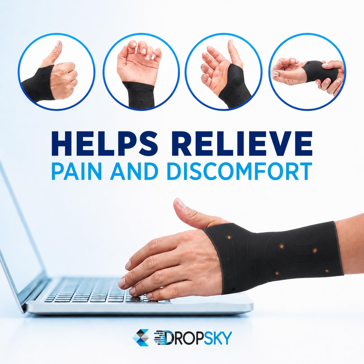 Dropsky Thumb Brace 4 Pack – Waterproof Thumb Splint with Gel Pad for Carpal Tunnel, Arthritis & Trigger Finger Relief – Adjustable Compression Wrist Stabilizer for Left & Right Hand - Black