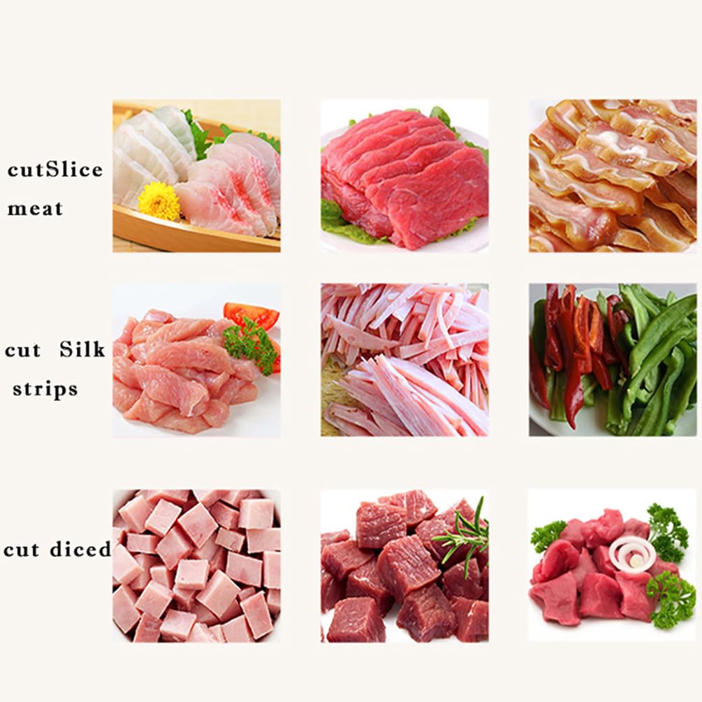 Affettatrice elettrica commerciale per carne, 850 W, macchina da taglio verticale per pesce, manzo, pollo e verdure, in acciaio inossidabile, funzionalità di affetta/striscia/dadi