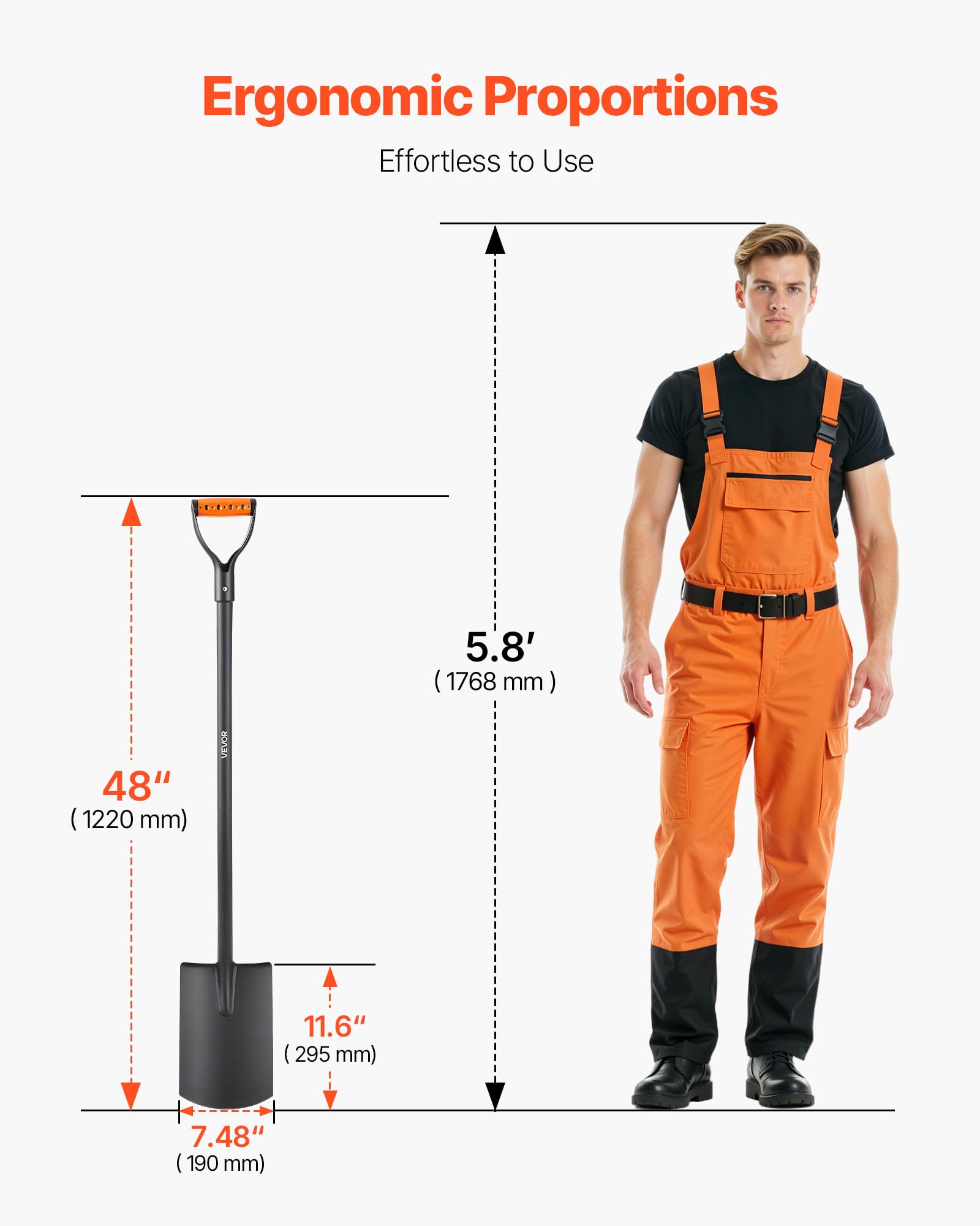 VEVOR Pala, Pala Plana Resistente, Desmontable y de fácil Almacenamiento, para jardinería, construcción, excavación y Pala de Nieve