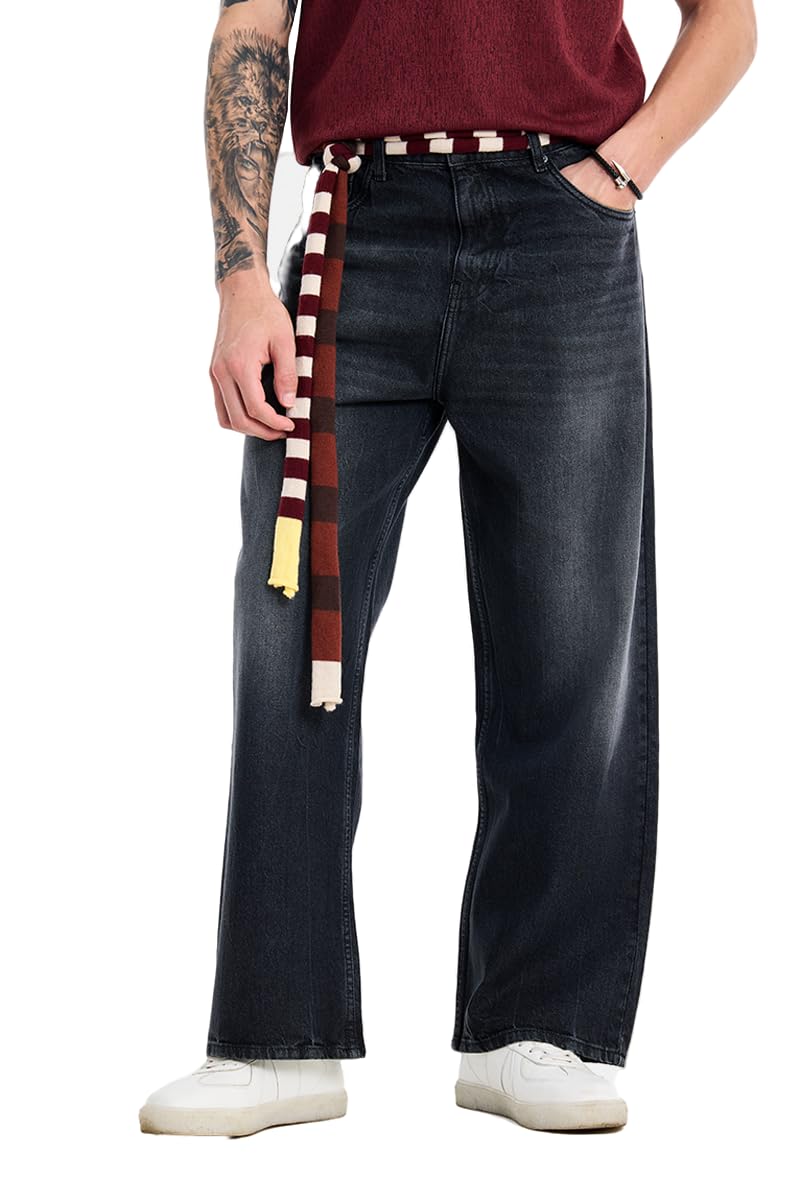 snitch Men Casual Jeans | Baggy Fit Wide-Leg Washed Design with Mid Rise | 100% Cotton Denim Fabric for All Day Comfort & Street Wear Look-picture-16