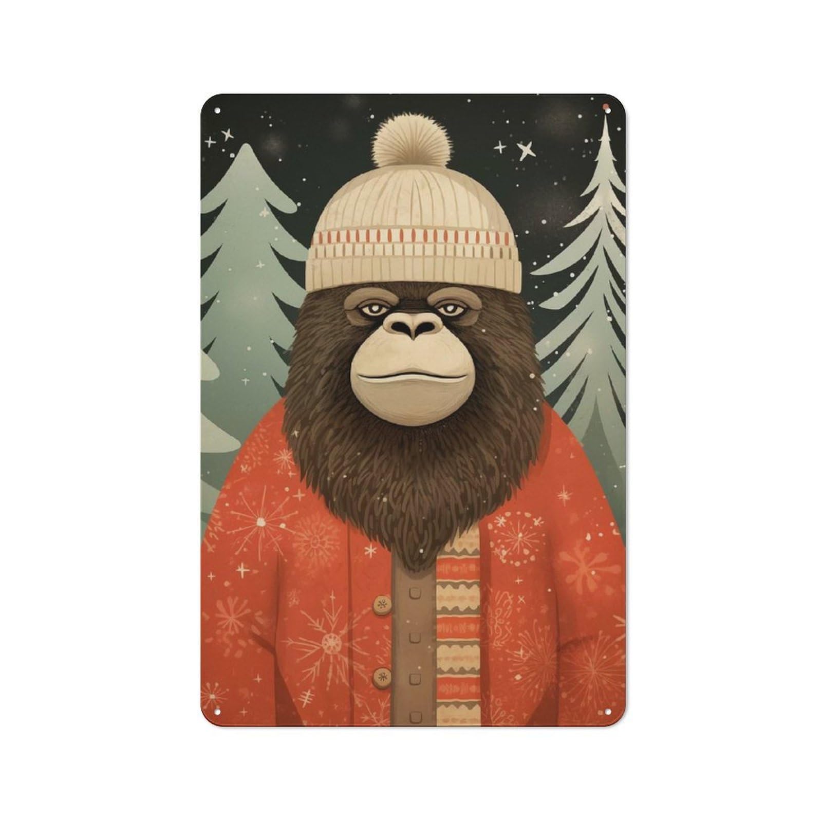 Junmoney Gorilla Christmas Art Retro Metal Wall Sign 30X20cm For Man Cave Or Games Room, A Housewarming Gift For Games Room Collectors