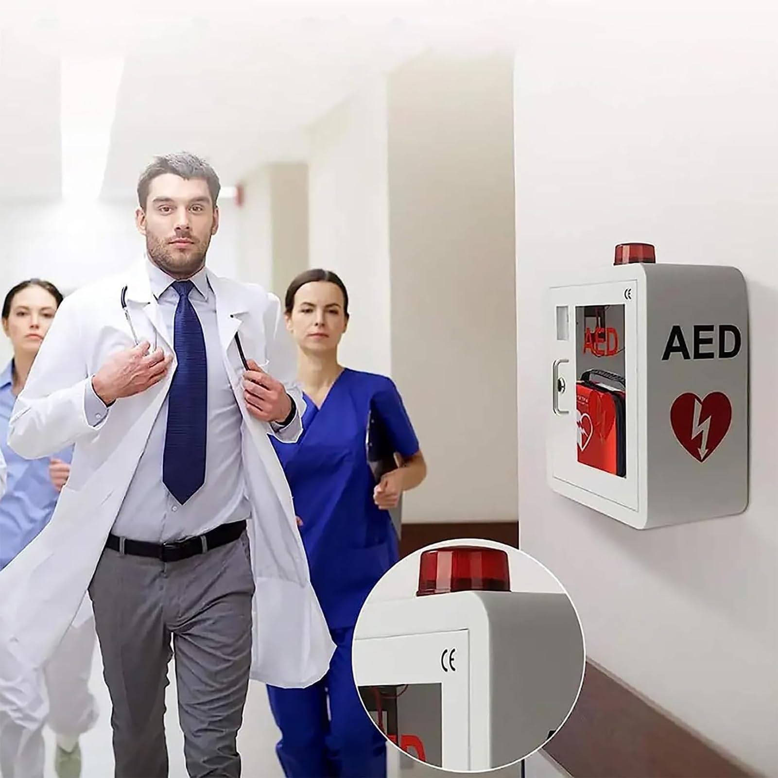 Szafka na defibrylator AED, skrzynka alarmowa do defibrylacji serca ze światłem | Pudełko do przechowywania defibrylatora, apteczka pierwszej pomocy montowana na ścianie, apteczka do domu, szkoły i biura