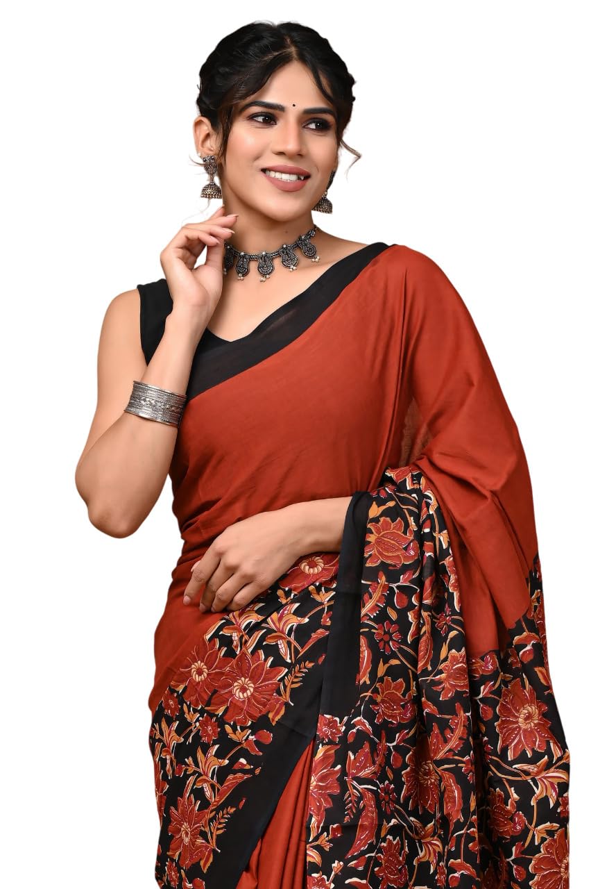 Pure Cotton Floral Print Saree with Blouse for Women-image-41