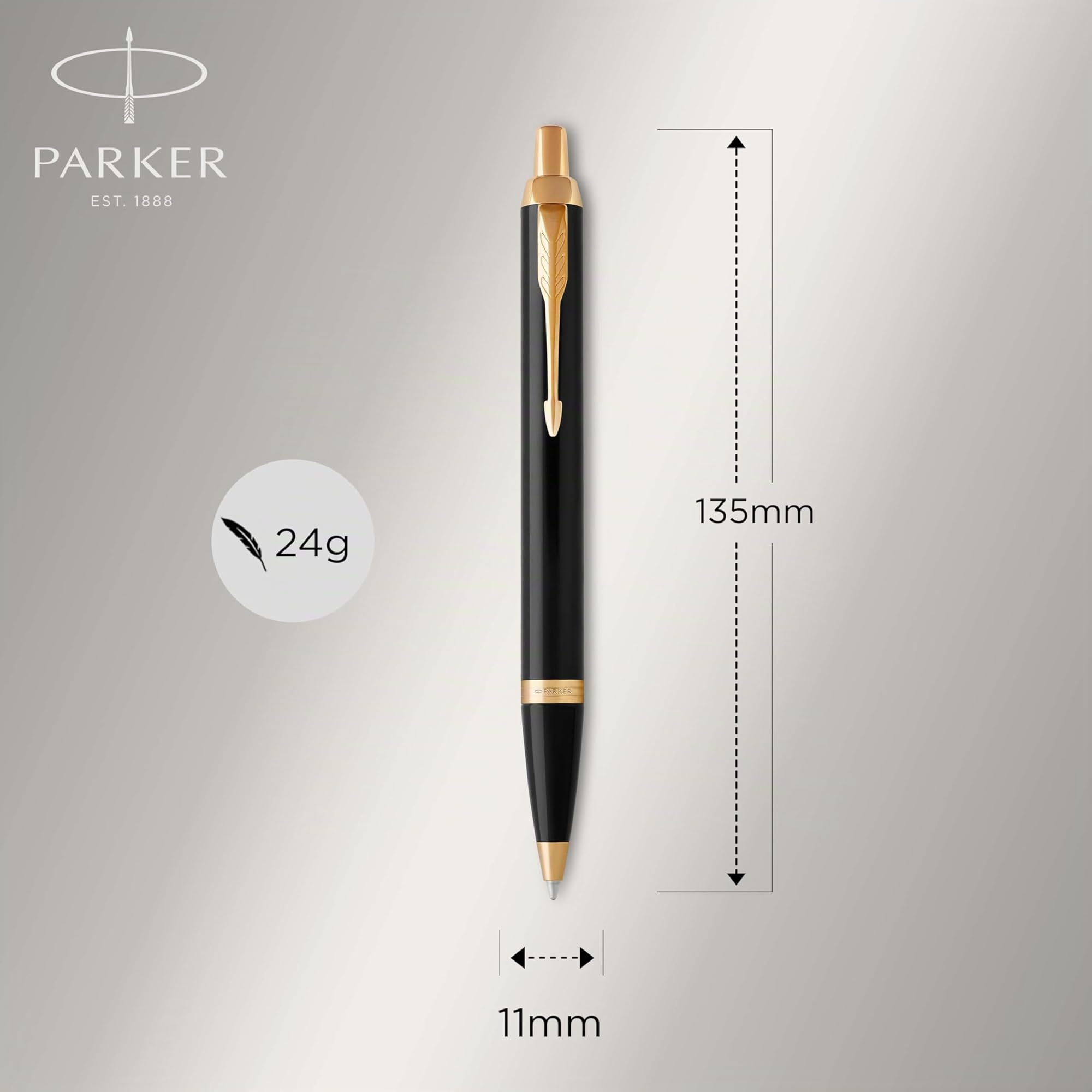 Parker IM set de regalo doble con bolígrafo y pluma estilográfica, acabado negro con adorno dorado, cartucho y recambio de tinta azul, estuche de regalo