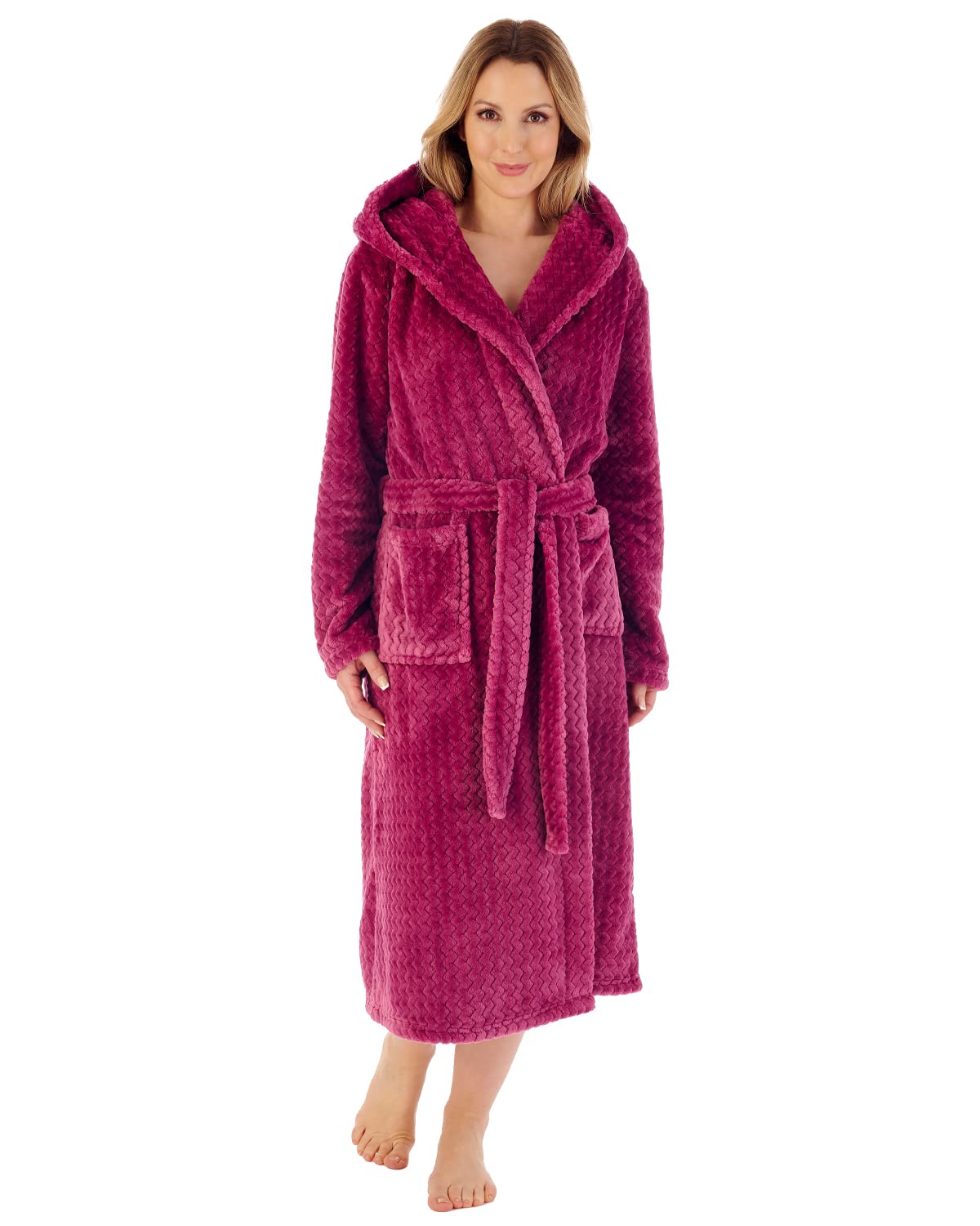 Slenderella Chevron Hooded Wrap Dressing Gown HC02319 Raspberry 2XL