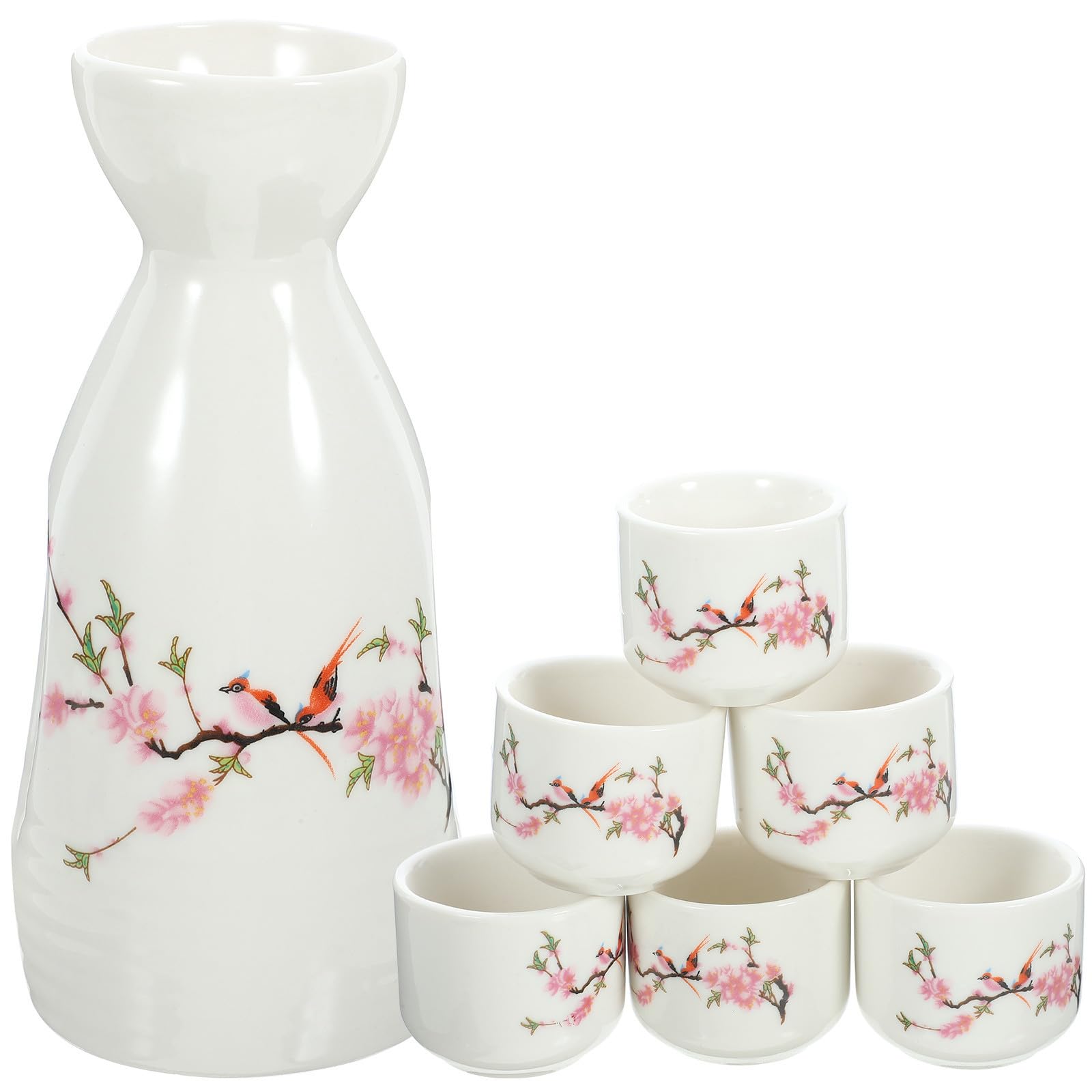Juego de sake tradicional COOLHIYA para regalar, set de 7 piezas de vajilla decorativa primaveral