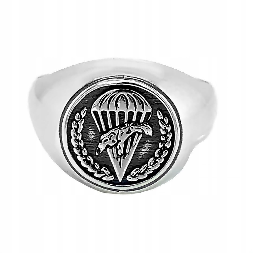 925 Sterling Silber Ringe Herren Siegelring Symbol Fallschirmjäger Poliert Oxidiert Patriotisch Militär Schmuck Handgefertigt Männer Größe 58