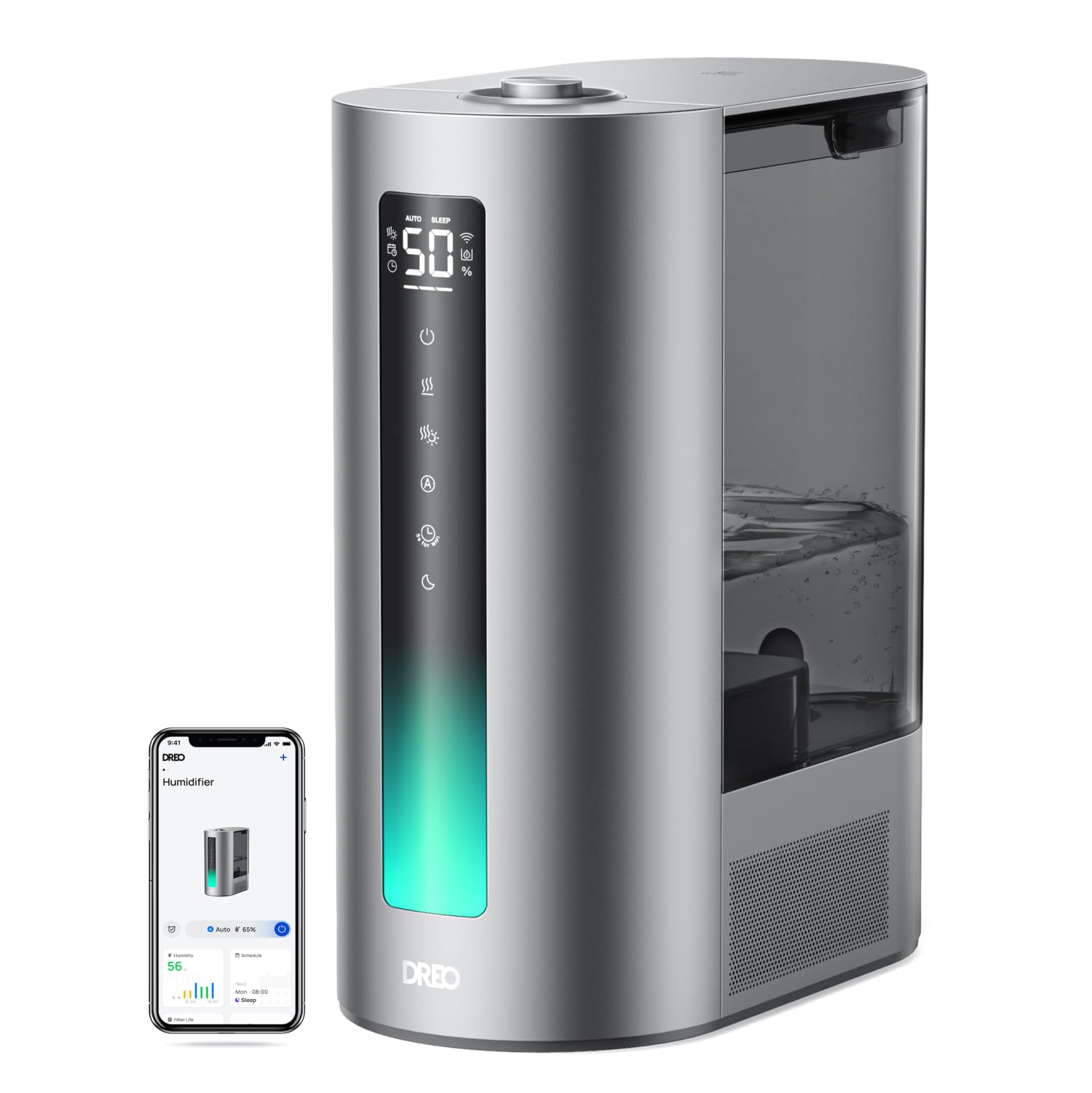 Dreo 6L umidificatore per camera da letto, intelligente per grandi ambienti, bruma calda/fredda, per piante e bambini, riempimento superiore, 60 ore autonomia, silenzioso, timer, Google/Alexa, HM713S