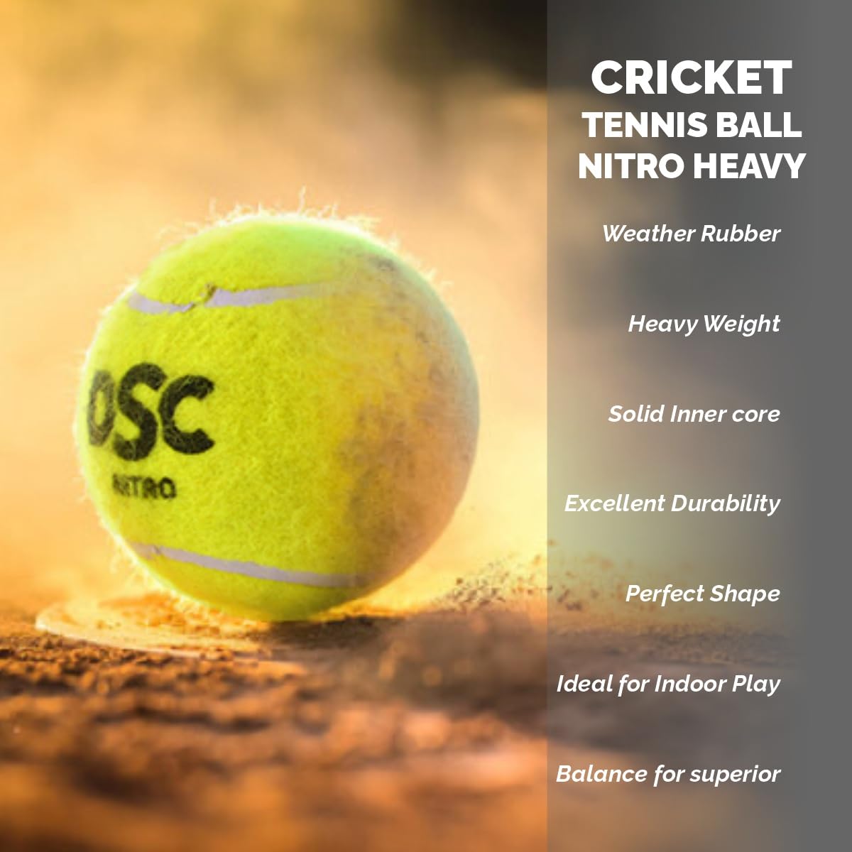 DSC Nitro Rubber Tennis Ball Premium Outer Felt for Greater Durability | Stitching Rubber Moulded | Ideal for Designed for Beginners