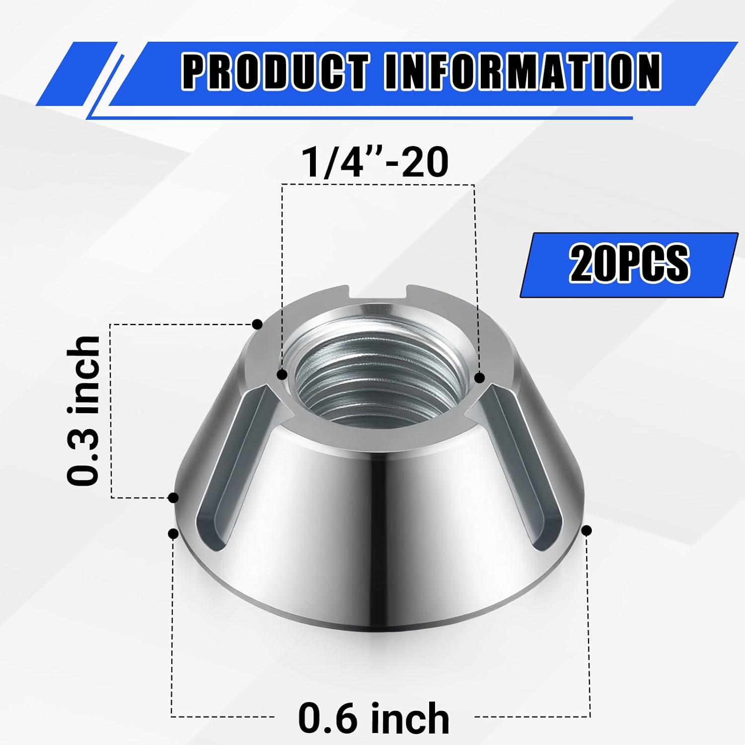 20 Pcs Tri-Groove Tamper Proof Security Nuts, T Groove, Zamak 5 Zinc, 1/4"-20, Three-Slot Safety Nuts, Tapered Three-pronged Drive, Anti-Theft