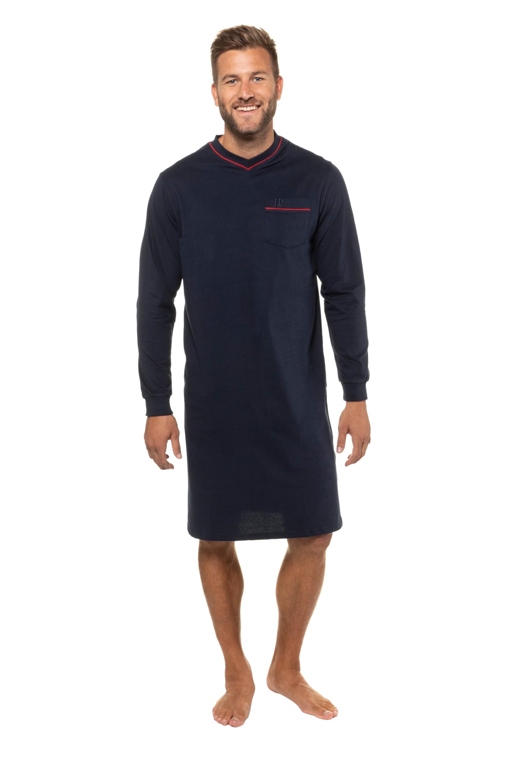 JP 1880 721331 Men's Large Sizes Plus Sizes Menswear L-8XL Nightdress, Homewear, Plain, Long Sleeves, up to Size 8XL, Dark navy, 8XL