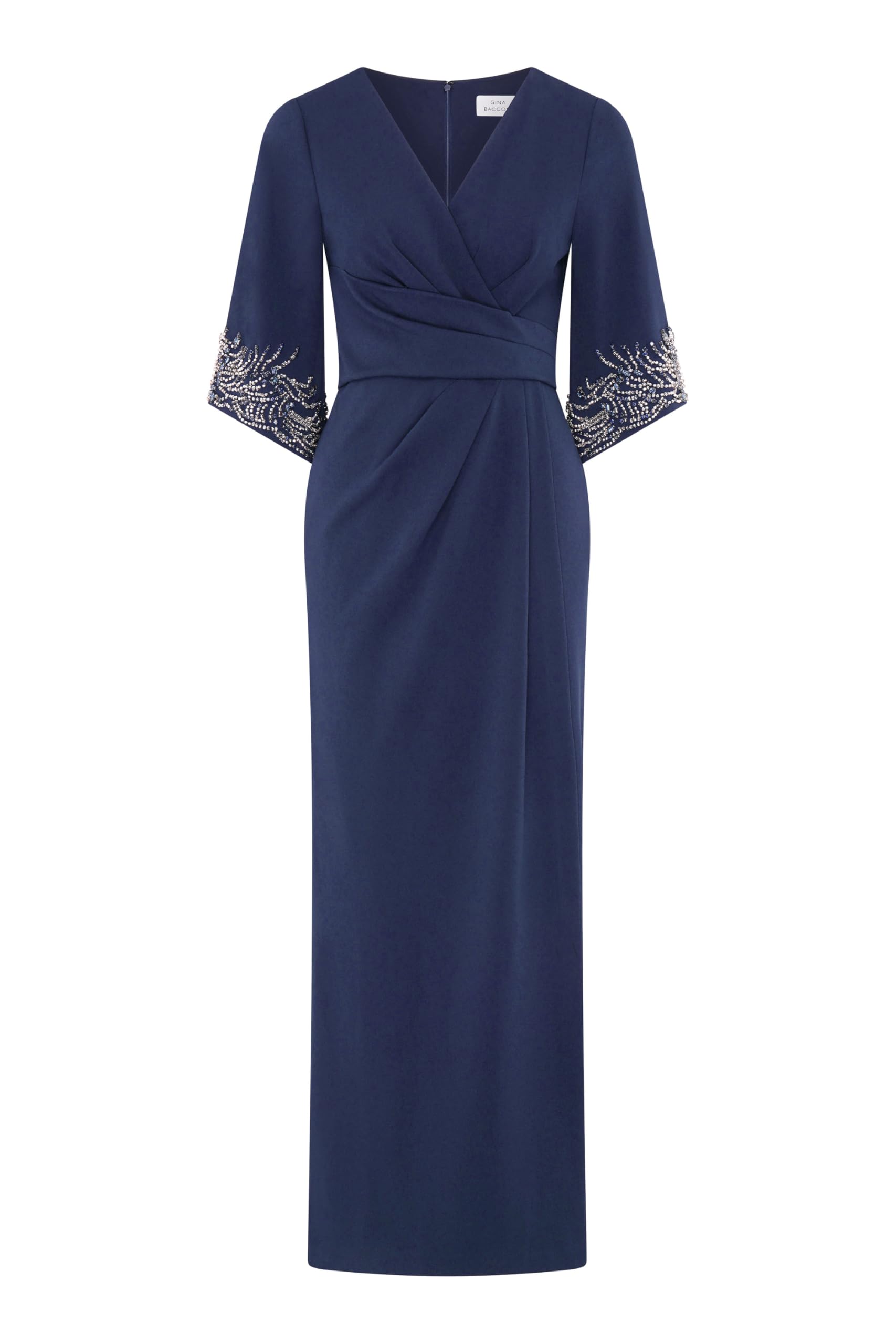 Gina Bacconi Embellished Sleeve Maxi Dress, Navy, 16