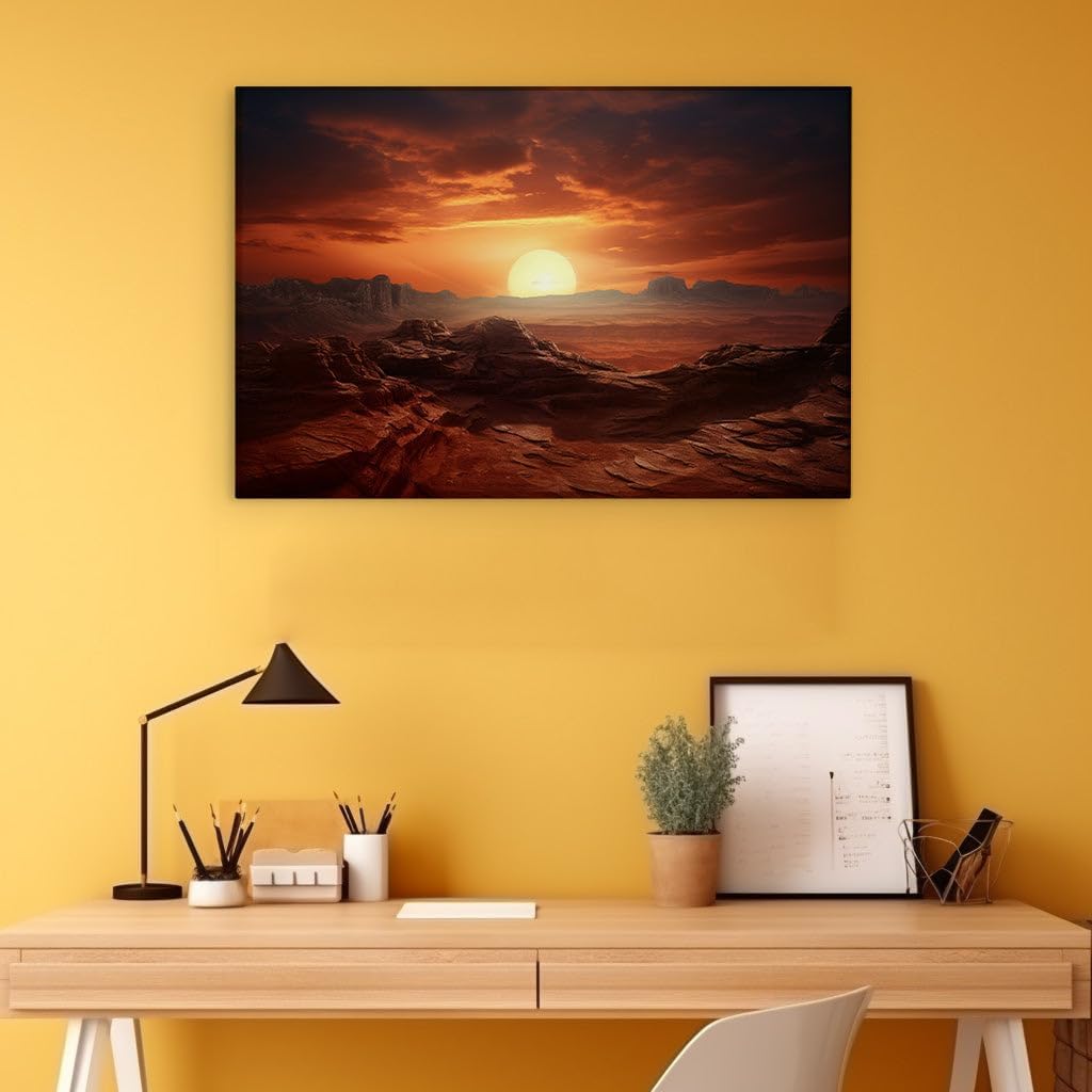 Canvas for Living room. Desert Expanse Beneath a Deep Sky Musing with Sunlit Warmth and Rocky Monoliths, 27 x 18 inch Canvas Wall Art - Modern Home Decor
