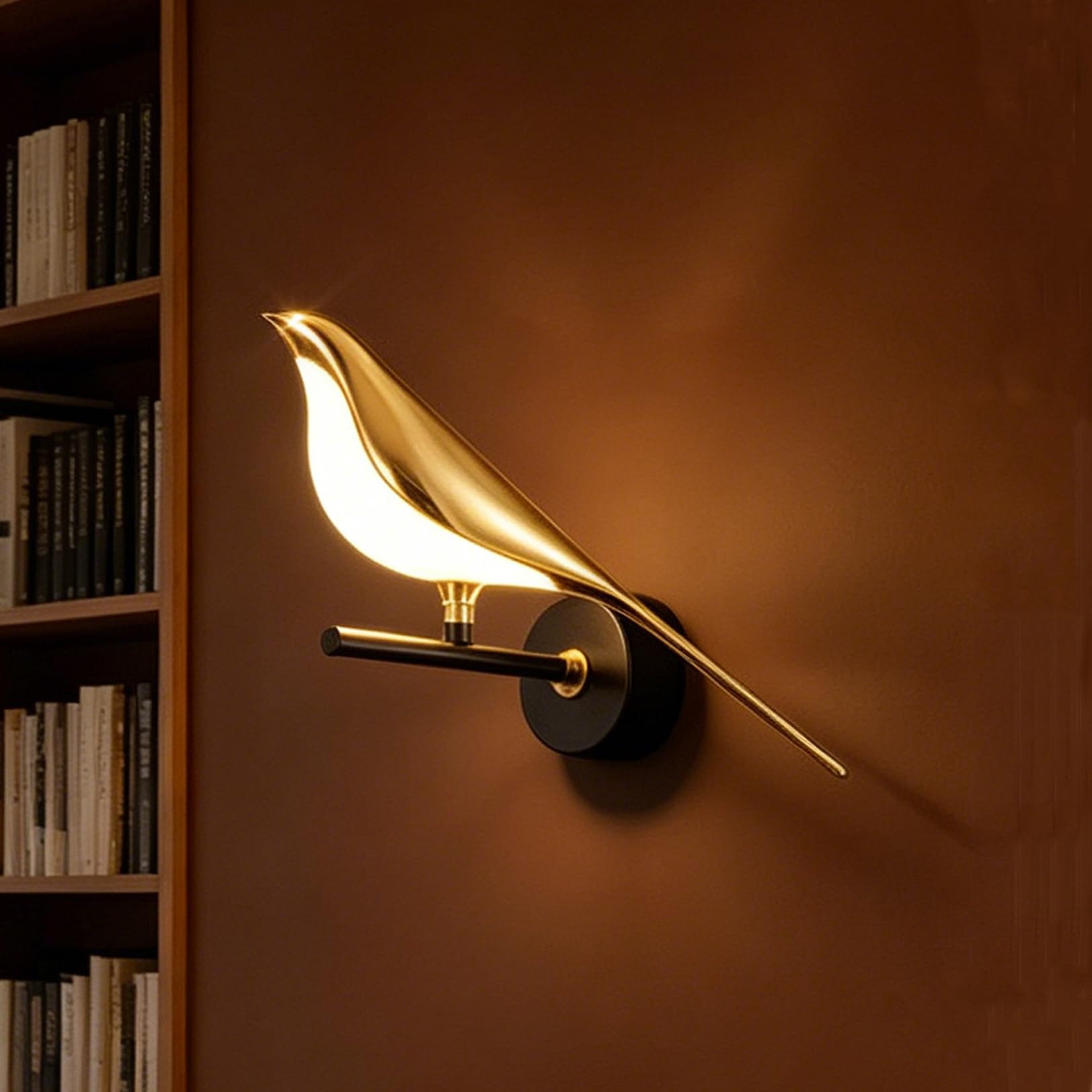 Laamiasm Bird Wall Sconce Single Light in Gold, Staircase Wall Light, Acrylic Bird Sconce, 3-Color Switch, Adjustable Head, Mirror Finish, for Stairway Corridor Bedside