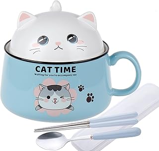 Sponsored Ad - Ramen Bowl with Lid, Cute Cat Instant Ramen Noodle Bowl, 34.5 OZ Cooker with Chopsticks and Spoon, Soup Bow...
