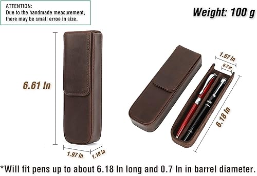 Vista 178 de Top Grain - Estuche organizador de cuero genuino para 12 bolígrafos y lápices, diseño minimalista sólido, hecho a mano, cierre magnético con cajón