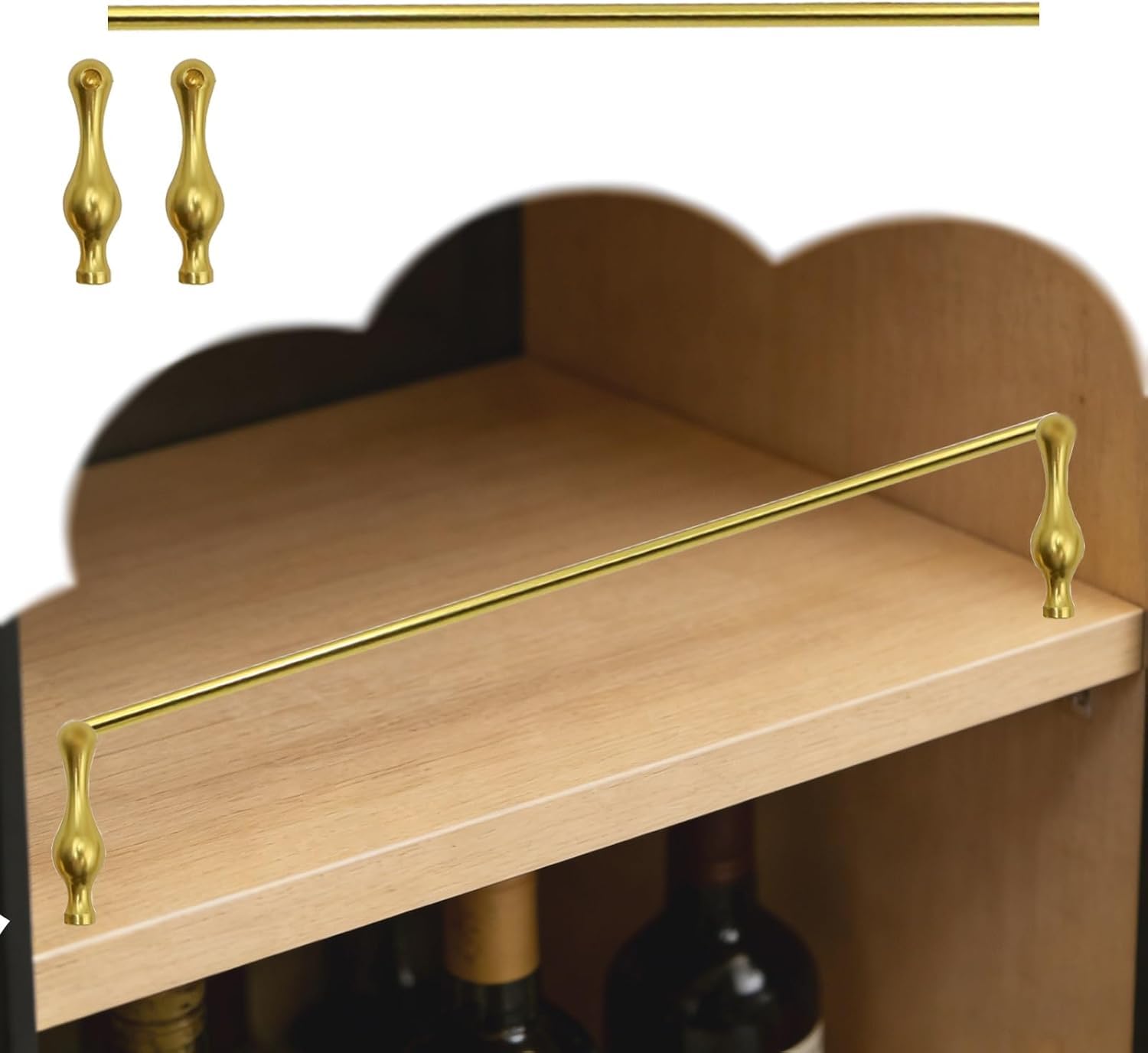 Usknxiu Brushed Gold Aluminum Shelf Guard Rail, Diameter Tipping Shelf Railing with Brackets & Caps, Metal Guard Fence for Hanging Shelving, Kitchen Cabinets,Gold B,26in/66cm