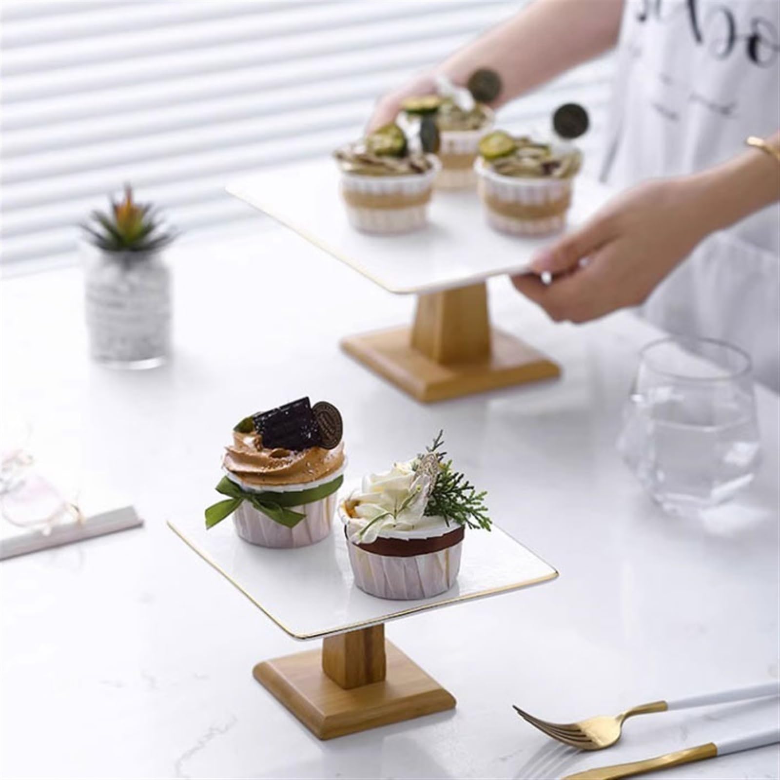 Présentoir à cupcakes Assiette à gâteau carrée Simple en céramique de 6/9 pouces, support cupcakes, présentoir pain Dim Sum Mariage