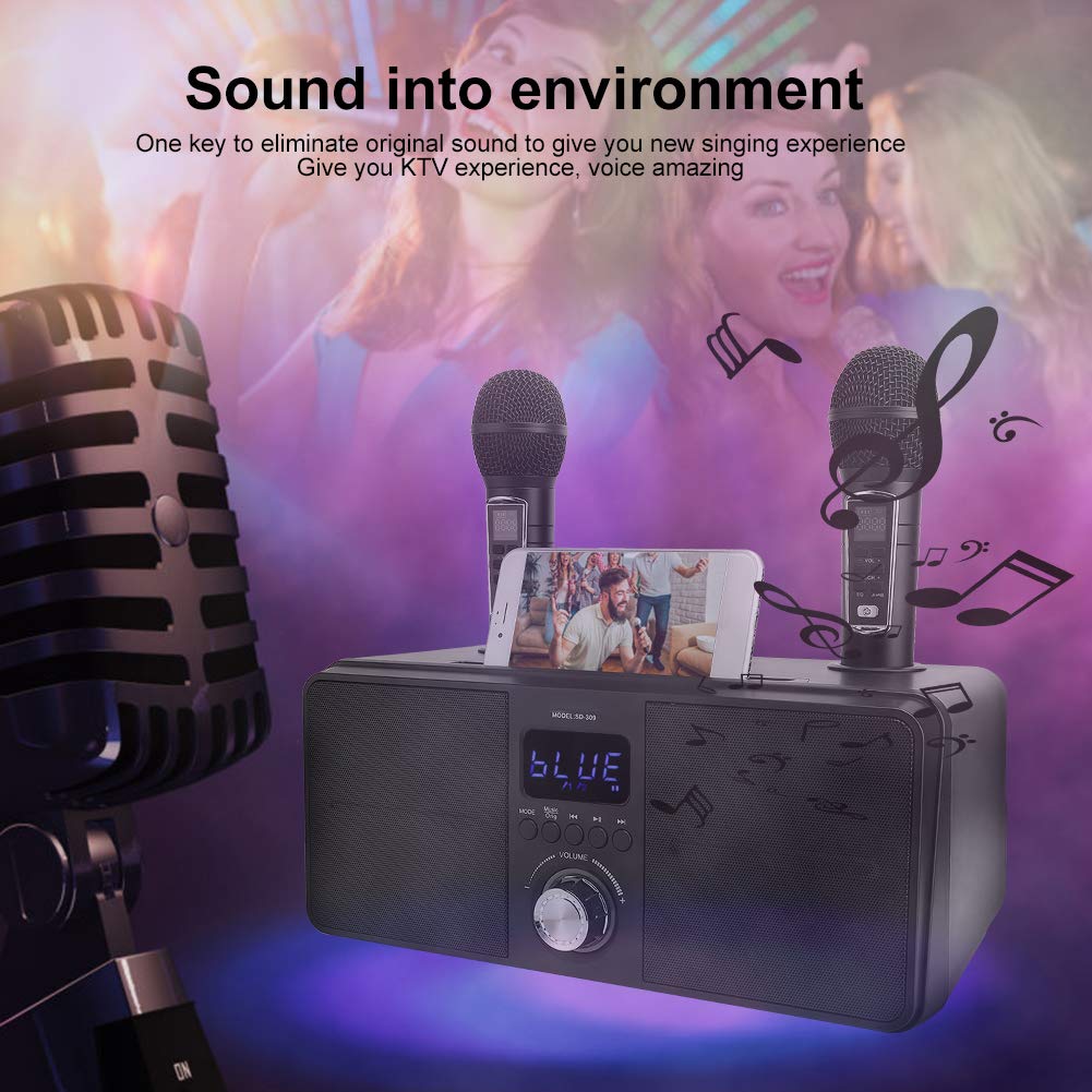 Karaoke Bluetooth, Casse Karaoke con 2 Microfoni Wireless, PA Bluetooth Portatile, Altoparlante Karaoke con Supporto per Cellulare/USB/TF/AUX