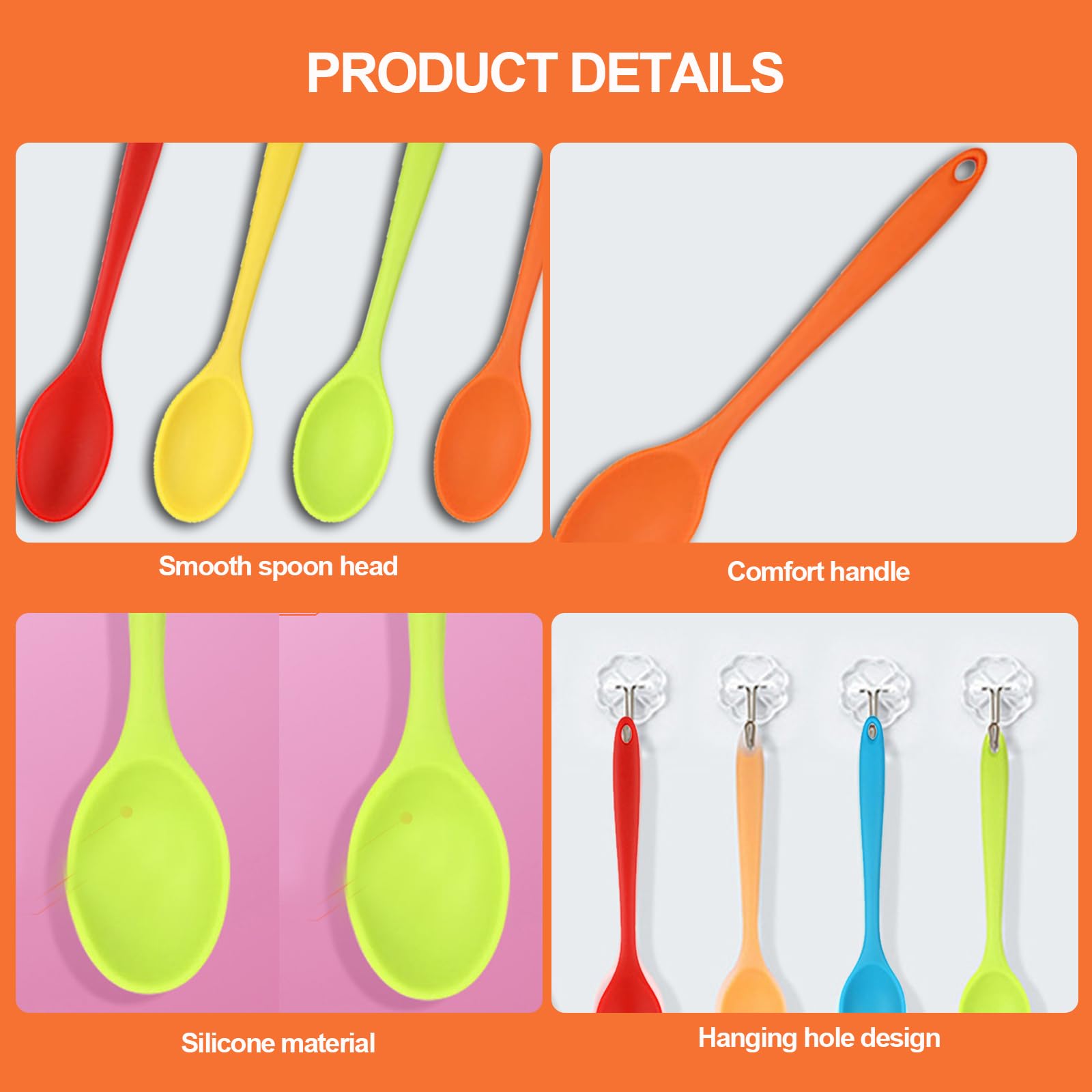 KALUROIL 6 PCS Cucchiaio Silicone Cucina- Cucchiai in Silicone da Cucina, Resistenti al Calore, Colori Vivaci, Design Professionale, Ideali per Mescolare e Cucinare