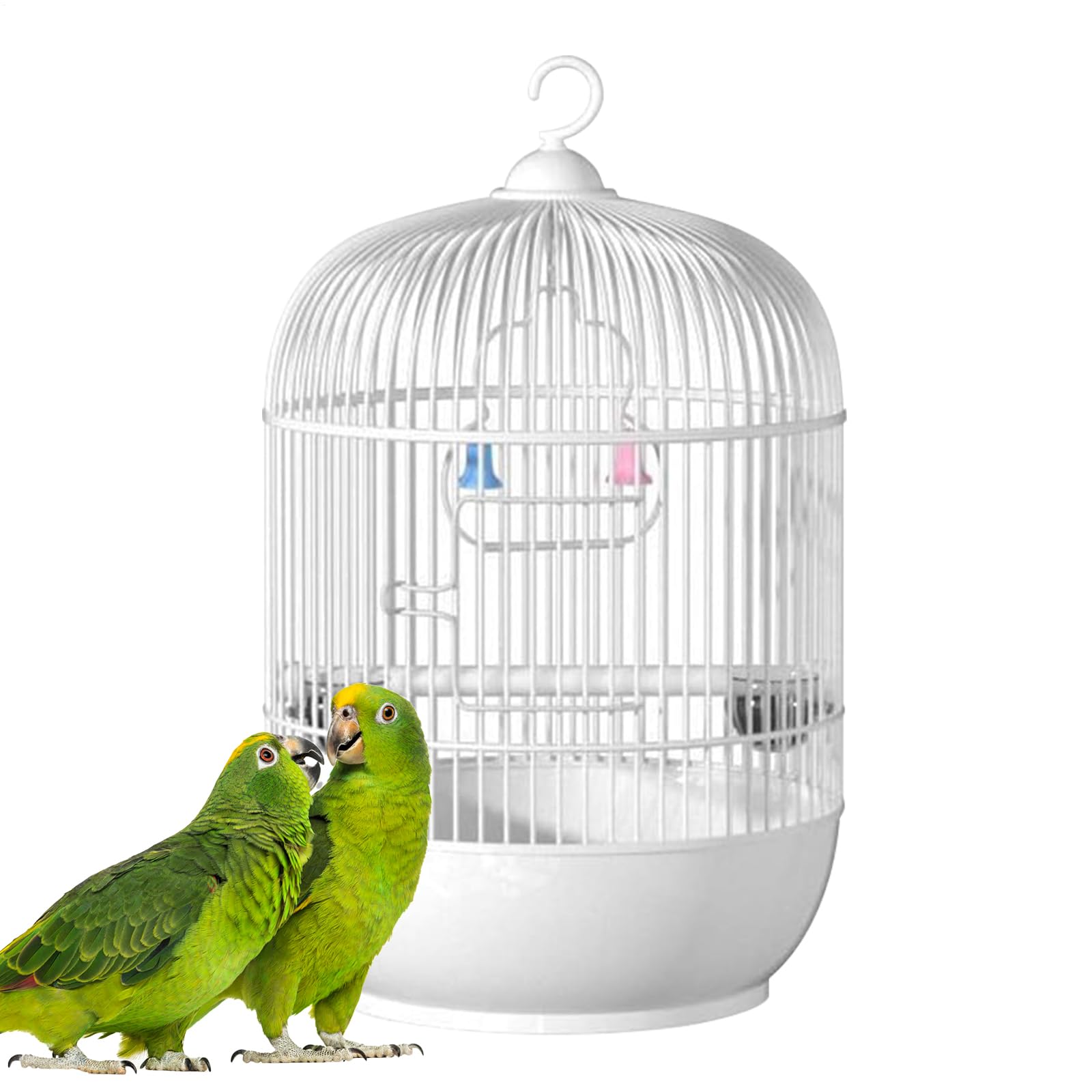 Bird Cage, Parakeet Carrier, Travel Cage, Sturdy Iron Frame, Built-In Handle and Perch, Ideal for Travel or Home Use, 9.05x9.05x14.57 Inches, White Color, 1 Piece