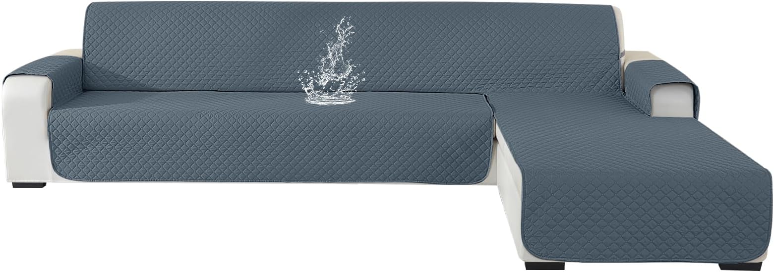 Ystyle Sofa Cover L Shape 4 Seater, Couch Cover L Shape Waterproof, Sofa Cover L Shape, Sofa Cover L Shape for Living Room, Sofa Throw L Shape, Corner Sofa Cover Non-Slip (285 cm, Grey Blue)