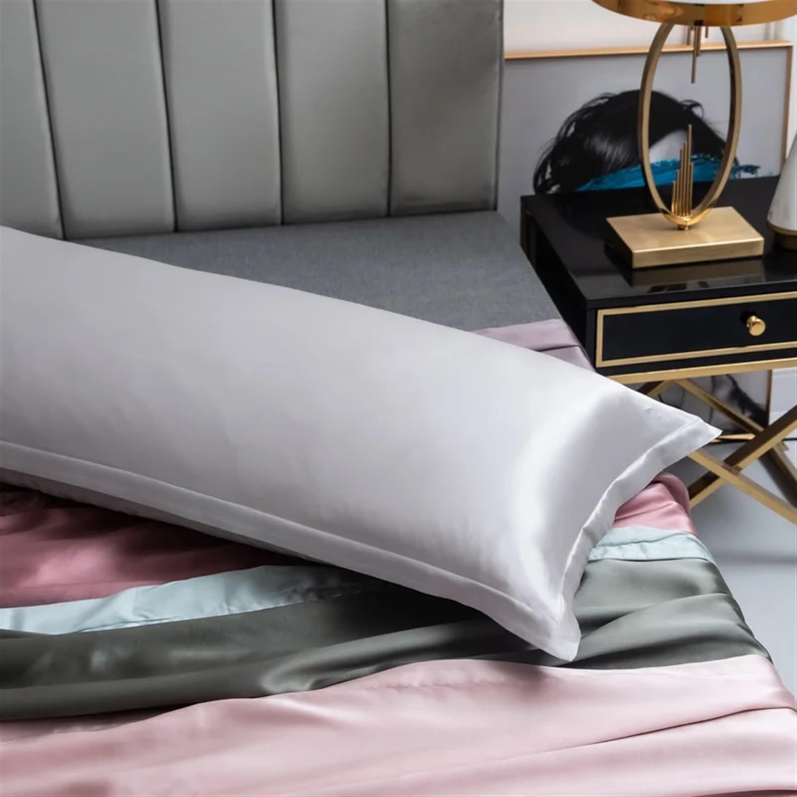 Funda de almohada de seda de lujo de 22 mm, funda de almohada de seda larga hipoalergénica y suave, 48 x 180 cm, color enterrado, perfecta para la salud de la piel y el cabello, duerme mejor esta
