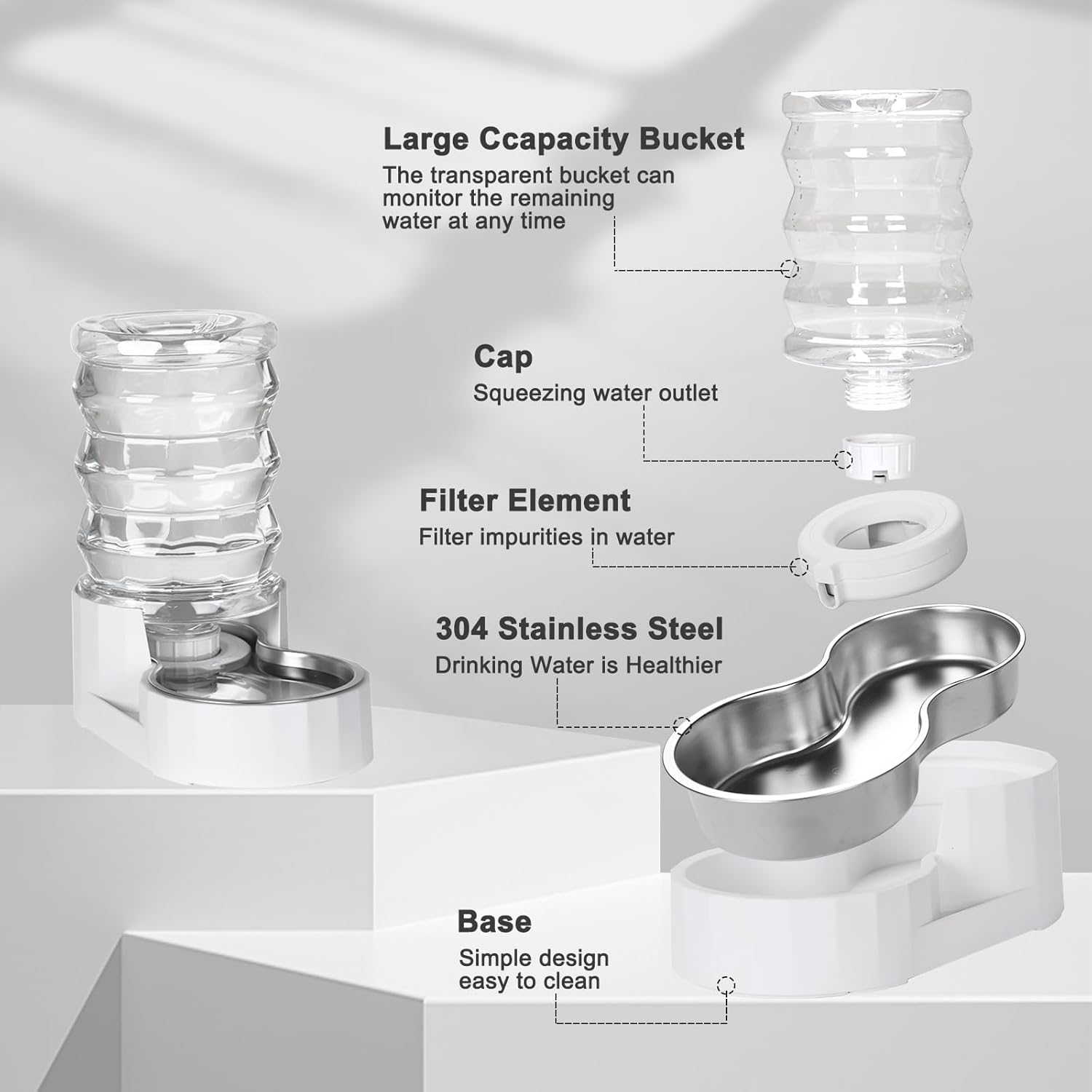 RIZZARI Automatic Pet Waterer, Gravity Stainless Steel Water Dispenser
