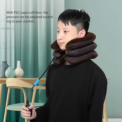 Miniatura 4 de Zerodis Almohada cervical inflable portátil espesa aire inflable almohada cuello en forma de U vértebra cervical tractor almohada café