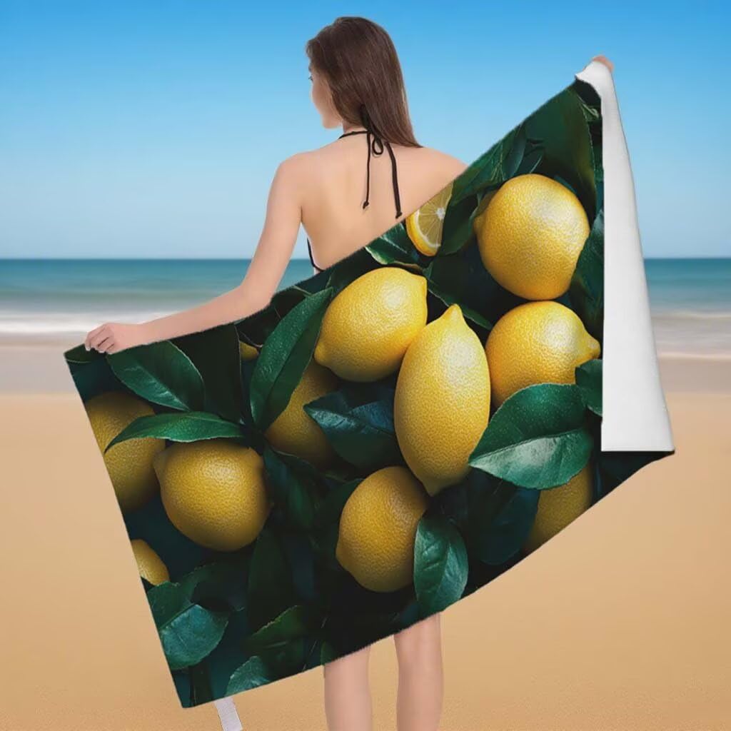 Telo Mare XXL 100x200cm/35x70cm, 2 Set Telo Mare Microfibra Limone Asciugamano Palestra Uomo, Antisabbia, Leggero, Asciugatura Rapida, Teli da Spiaggia Grandi Accessori per Camping Natation Yoga H-42